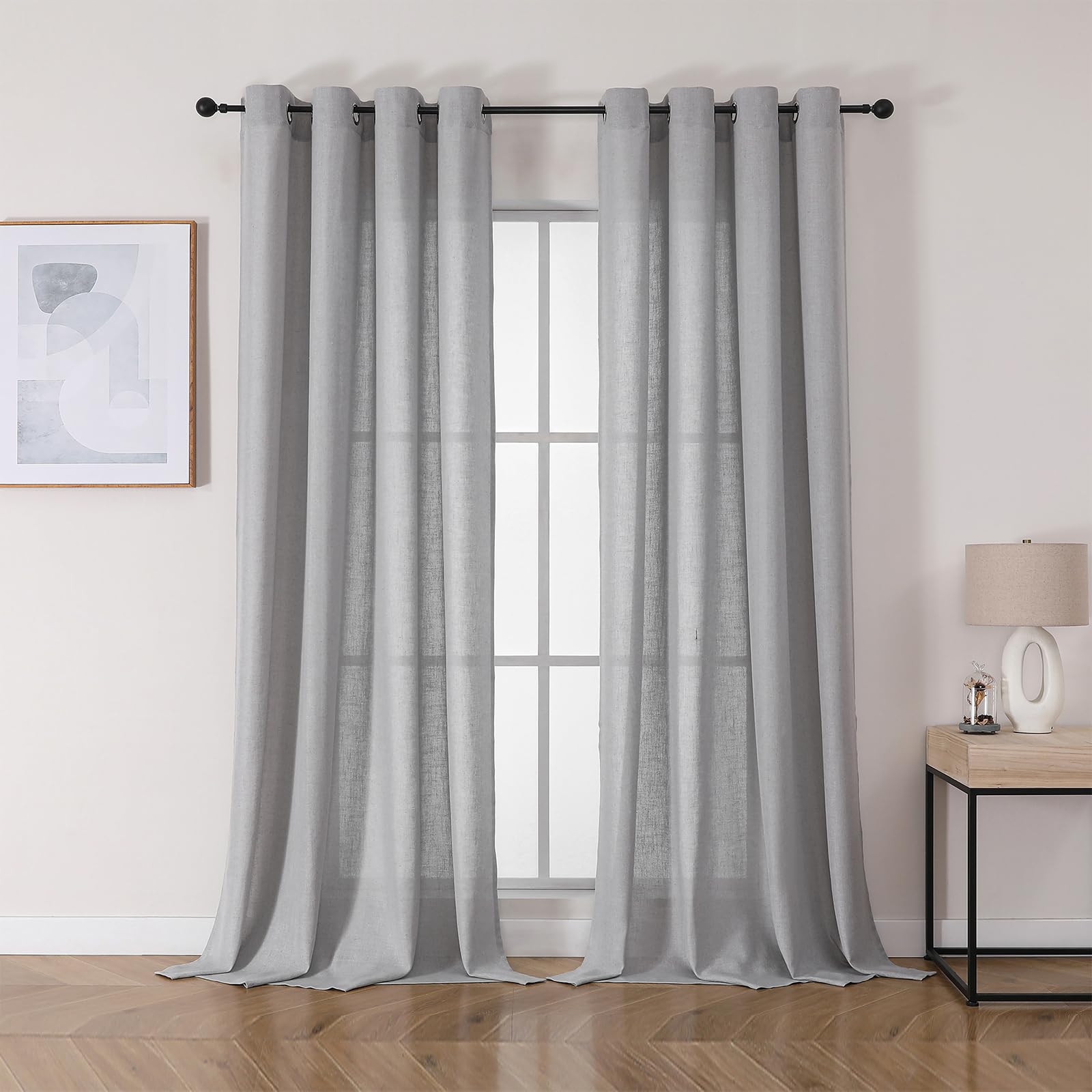 Joydeco Cortinas Salón Modernas 2 Piezas Cortinas Térmicas Aislantes Frio y Calor 132x260cm Cortinas de Dormitorio Translúcidas, Las Cortinas Están Hechas de Lino Natural Real