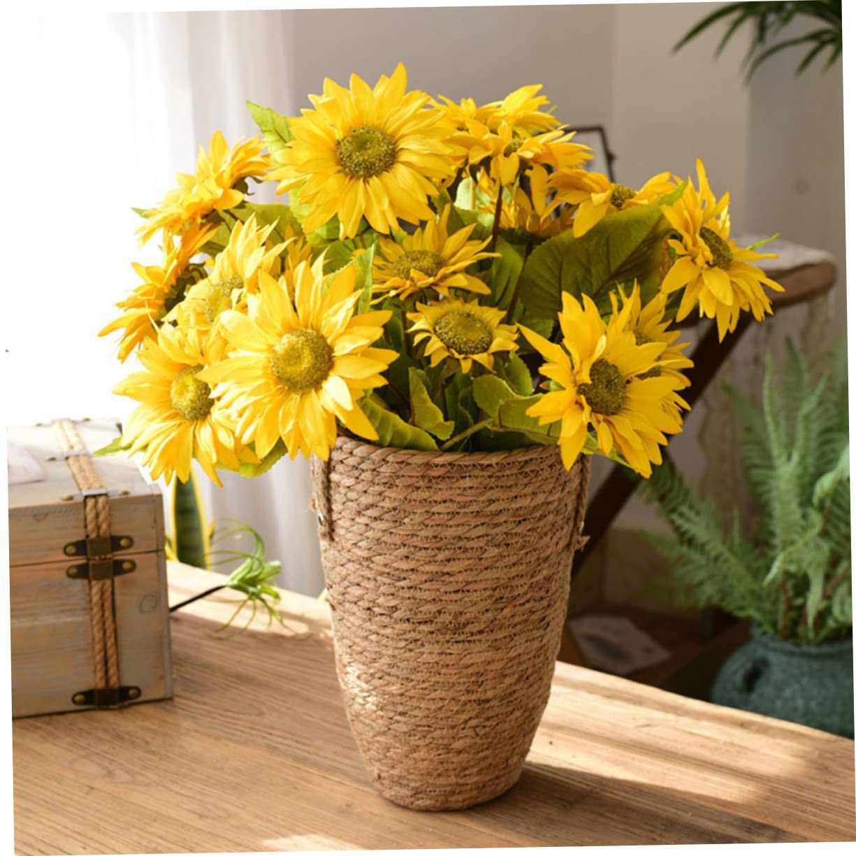 Abaodam Panier à Fleurs Décoratif Grand Modèle en Paille Tressée Résistant et Gain de Place Rustique Élégant Maison Bureau