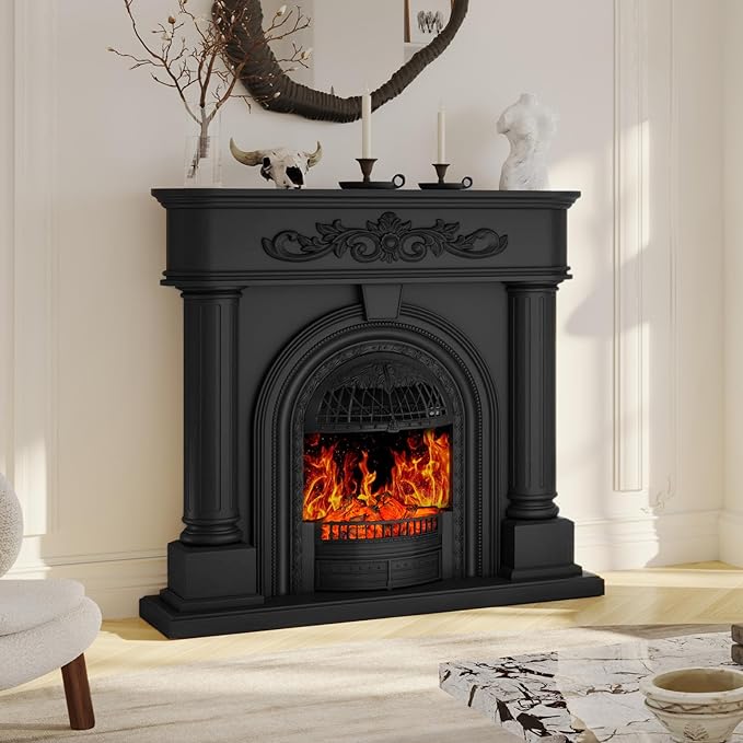 Chimenea Eléctrica de 50" con Mantel, Madera Sólida, Columna Romana, Calefactor 1400W miniatura 2