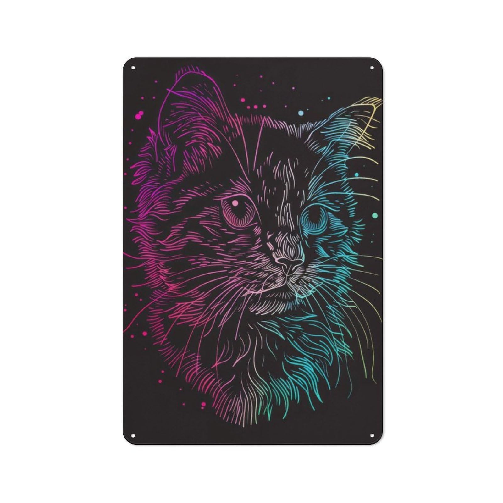 Junmoney Neon Cat Animal Metal Wall Sign 30X20cm, Rustic Decor For Hallway Wall, For Metal Sign Collectors, For Garage And Workshop Walls