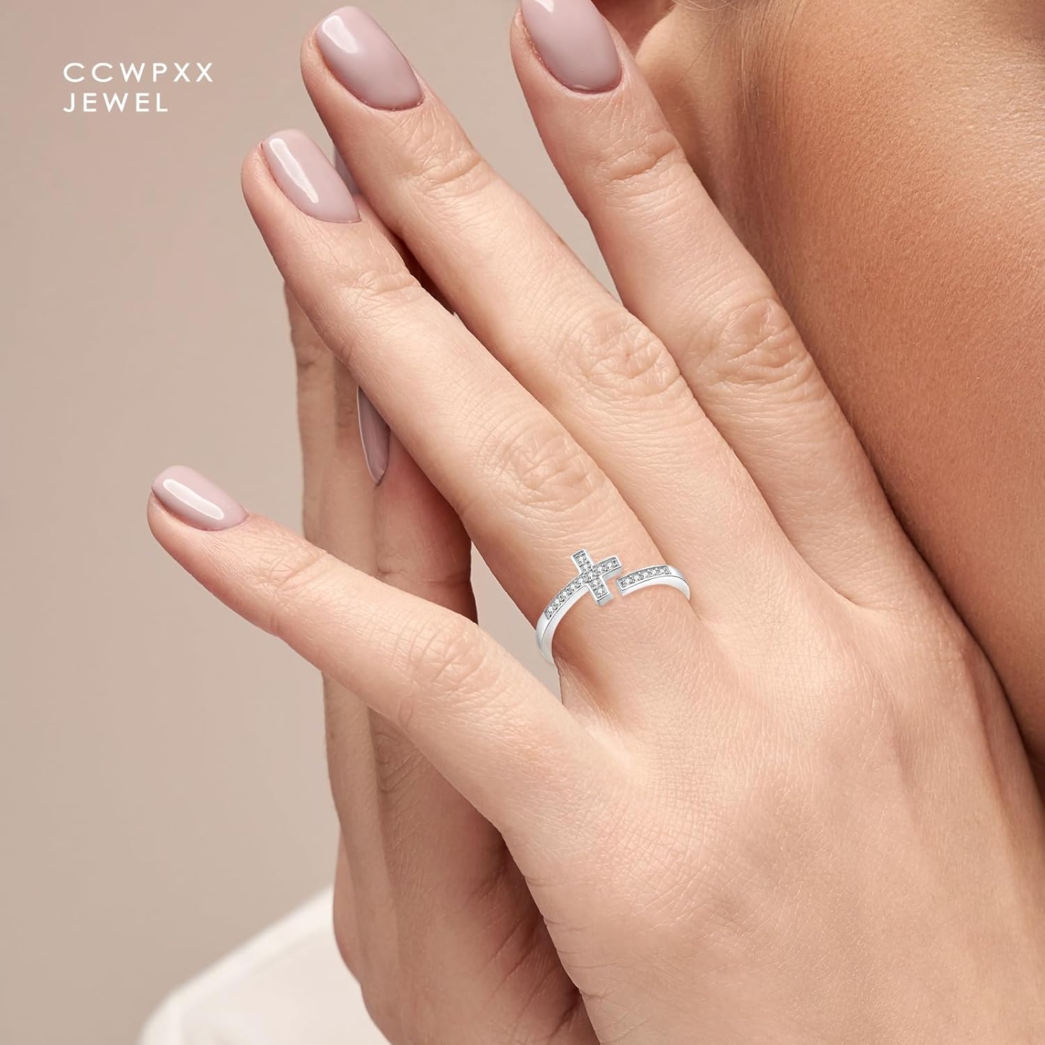 925 Sterling Silver Cross Ring – Adjustable Christian Ring for Women Engraved True Love Waits, Minimalist Religious Faith Jewelry, Size 7-9