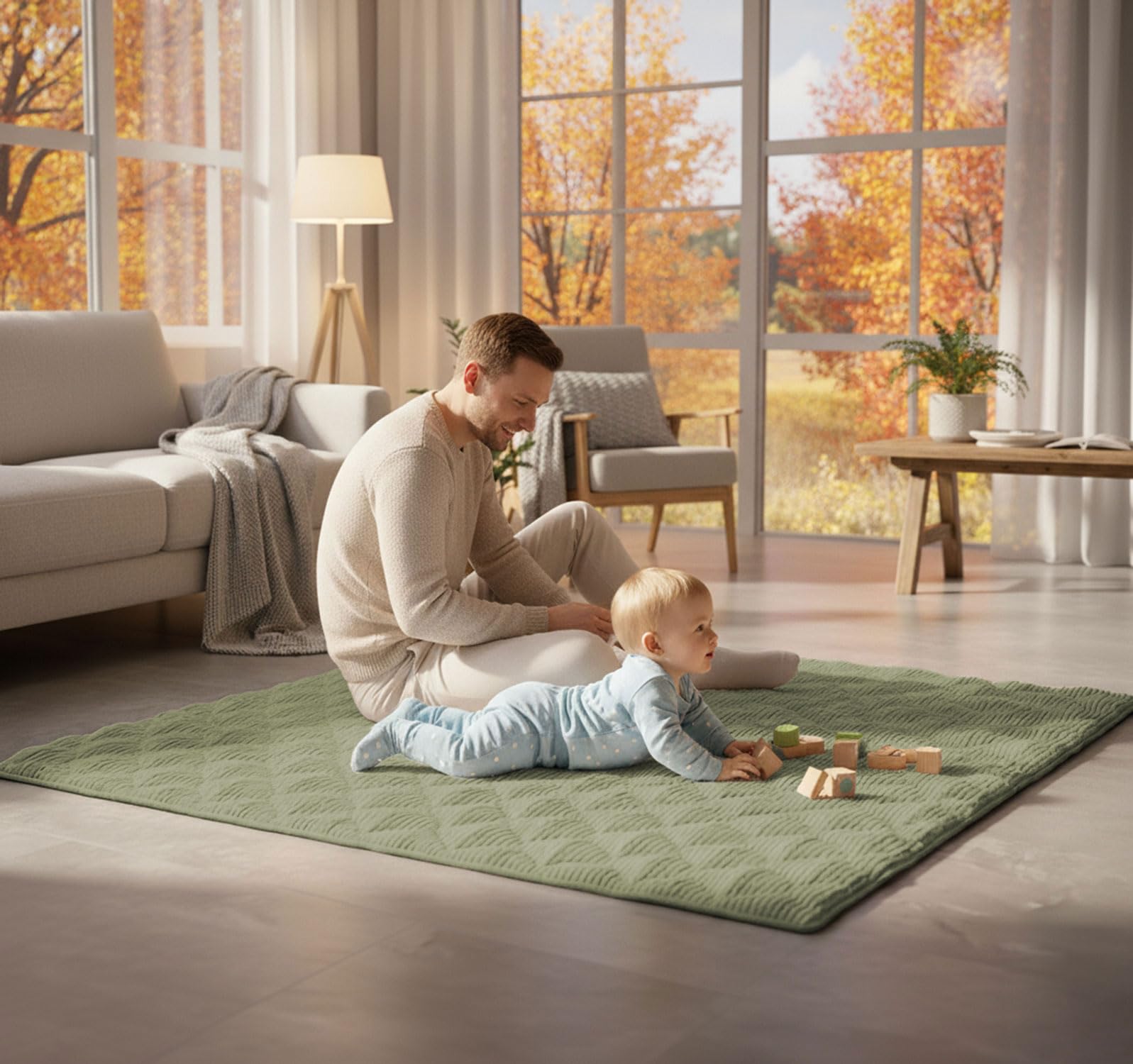 Sanosoft® Krabbeldecke - rutsch- & wasserfeste Krabbelunterlage mit Öko Tex & Made in Germany… (Cord Khaki Grün, 120x120cm)