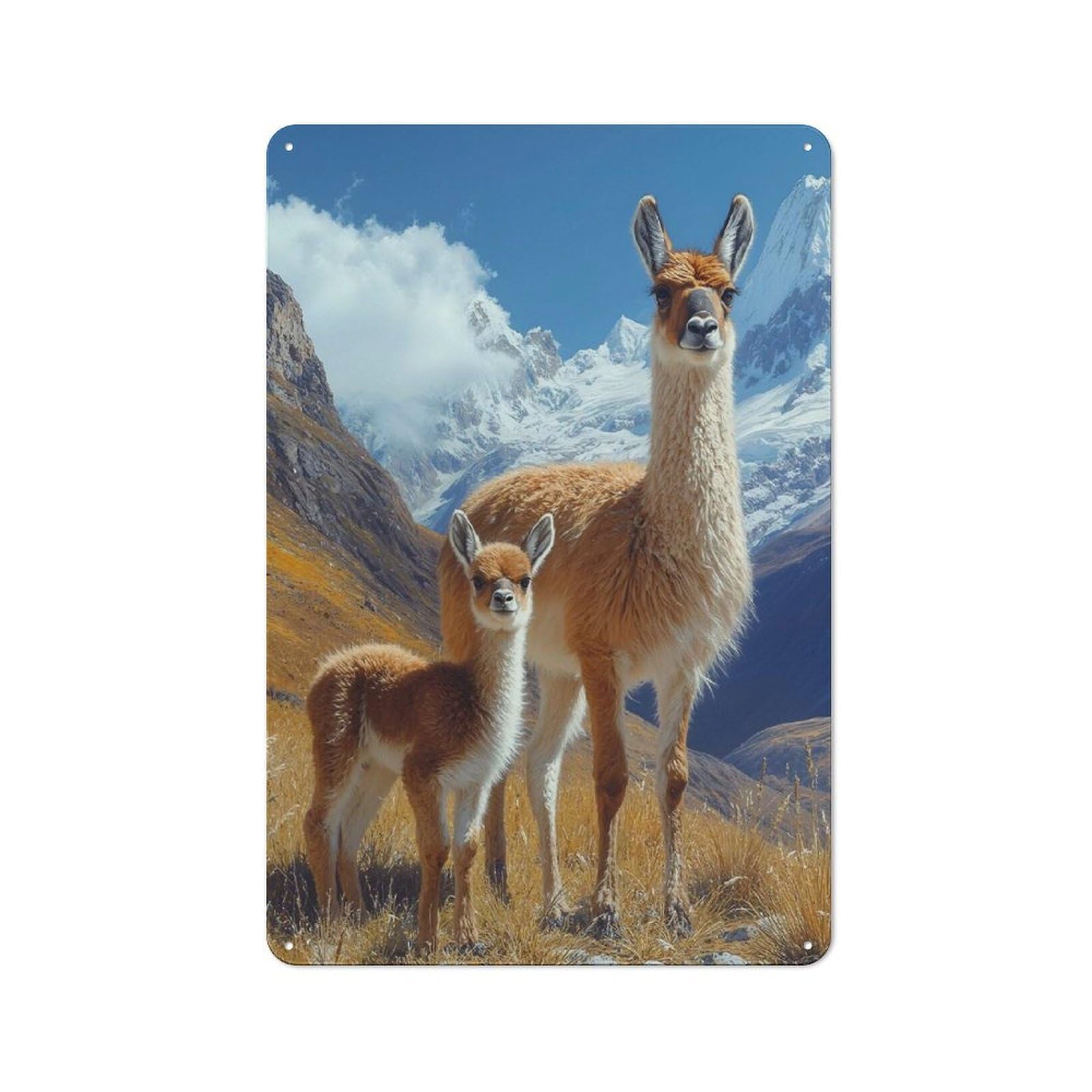 Junmoney Style-12 Llama Family In The Andes Mountains Vintage Metal Wall Decor 30X20cm, Vintage Metal Sign For Cafe, Bistro, Bakery Or Restaurant