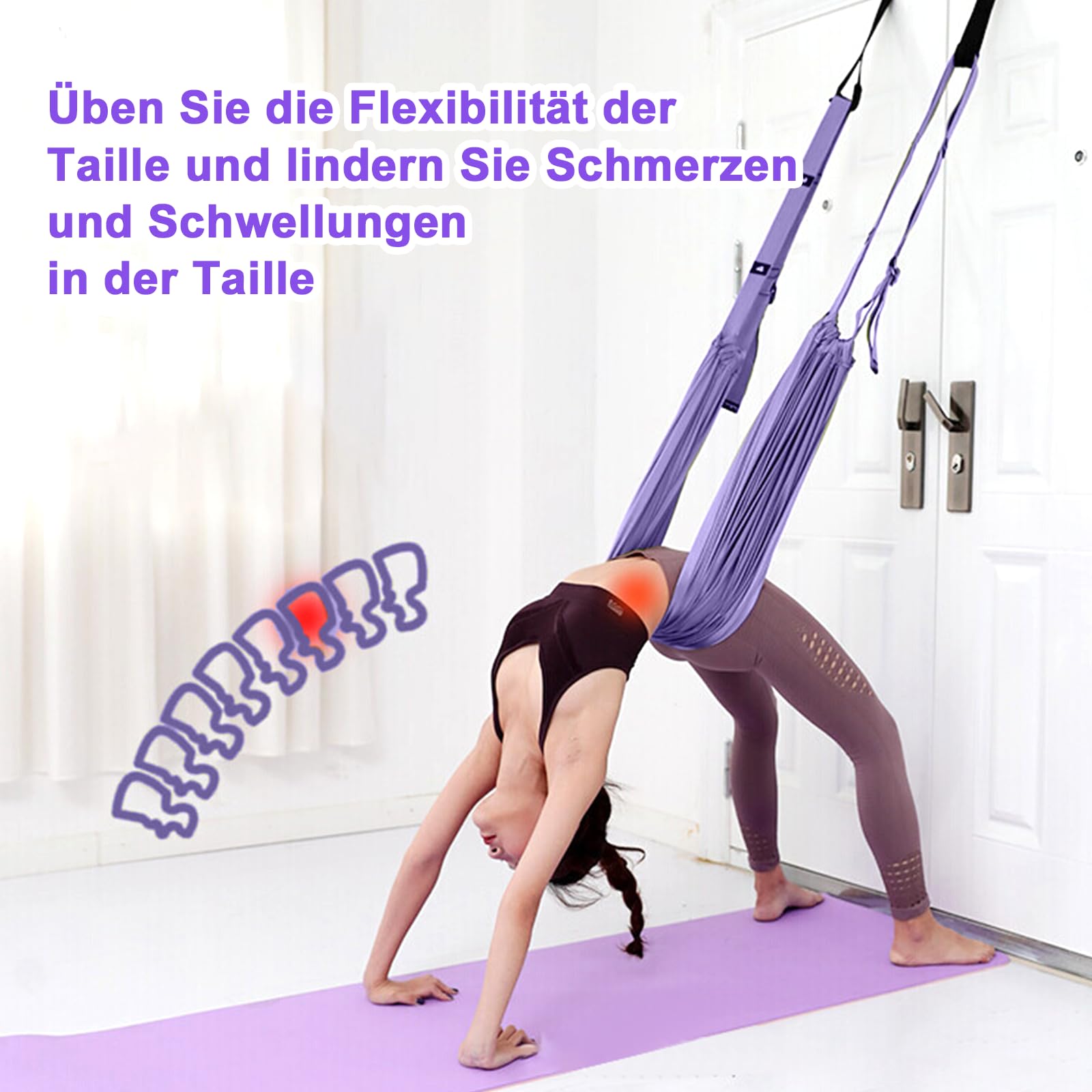 Aerial Yogatuch, Yogagurt Beinstretcher mit Türanker, Hochelastisches Stretching Band, Verstellbarer Yoga Gurt, Yogagurt für Ganzkörpertraining, Therapieschaukel, Schlingentrainer, Postnatale Erholung