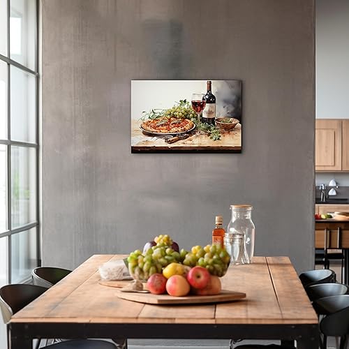 Miniatura 96 de Hzddty Lienzo decorativo para pared, diseño rústico de cocina, vino tinto y pan, cuadros de comida para decoración de pared, impresiones de pintura