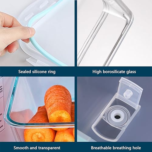 Miniatura 6 de Recipientes de vidrio grandes de almacenamiento de alimentos de 2.6 L, 9 x 6.9 x 5.1 pulgadas de profundidad, recipientes rectangulares para