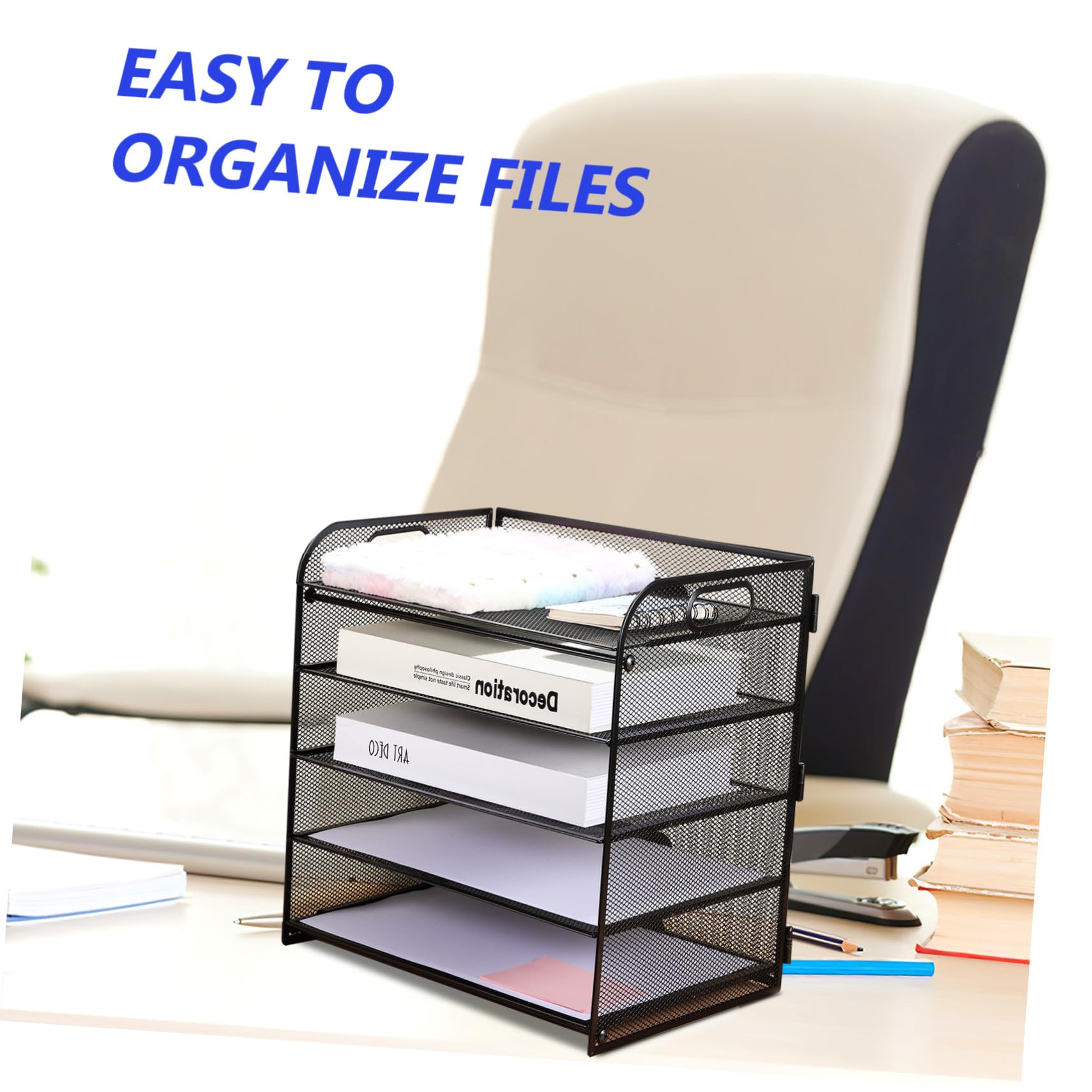 Organizzatore Documenti Scrivania in Resistente Vassoio Impilabile con Maniglie Laterali Documenti per Ufficio e Casa Supporto Carta e Riviste