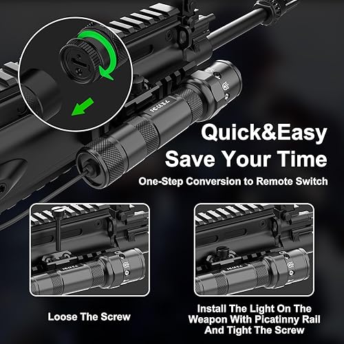 Miniatura 10 de Mlok - Combo de linterna láser para rifle  1250 lúmenes de luz láser roja para pistola larga, linterna táctica recargable por USB con interruptor de