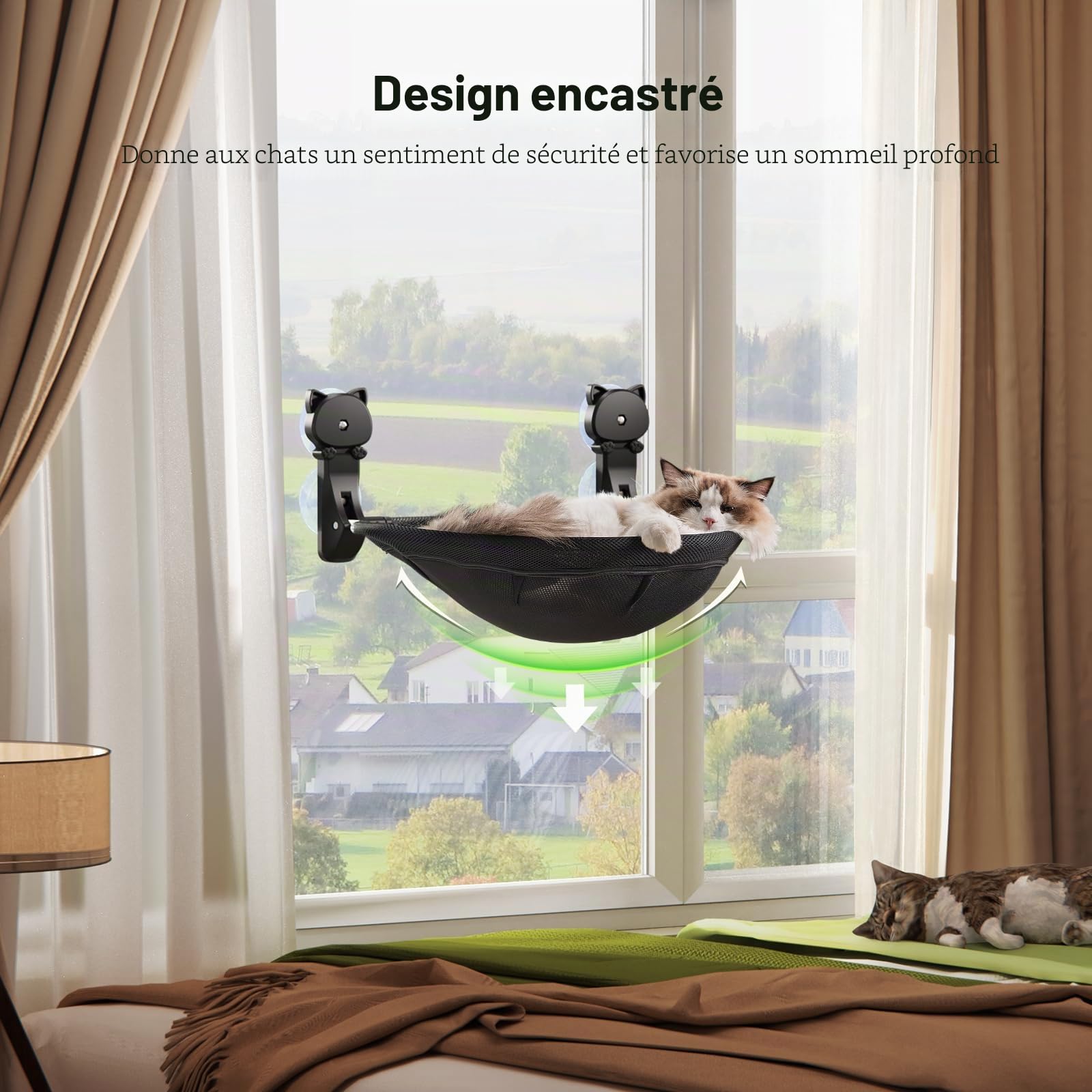 JUNSPOW Perchoir de fenêtre pour Chat sans Fil, Pliable et Stable - Hamac Respirant pour fenêtre pour Chat, pour Regarder Le Soleil et l'escalade - Charge maximale jusqu'à 18 kg