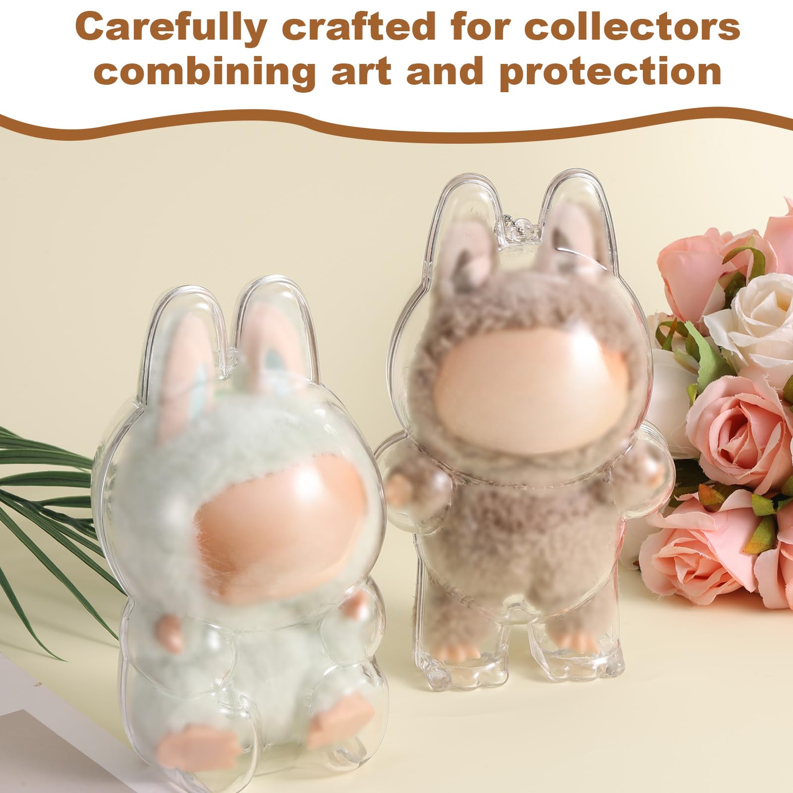 BOXOB 2pcs Protective Case for Dolls 2 Styles Clear Plastic Display Protectors with Keychain Dust-Proof Storage Cover Box Dolls Accessories for Standing & Sitting Figures - Image 2