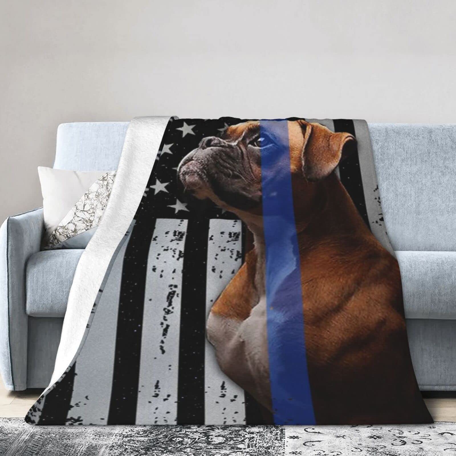 Lsjuee Christmas Flannel Fleece Blanket 50"X40" Boxer – Back The Blue Sofa Throw Blanket Quality Ultra-Soft Travel Winter Blankets for Adult Keep Warm