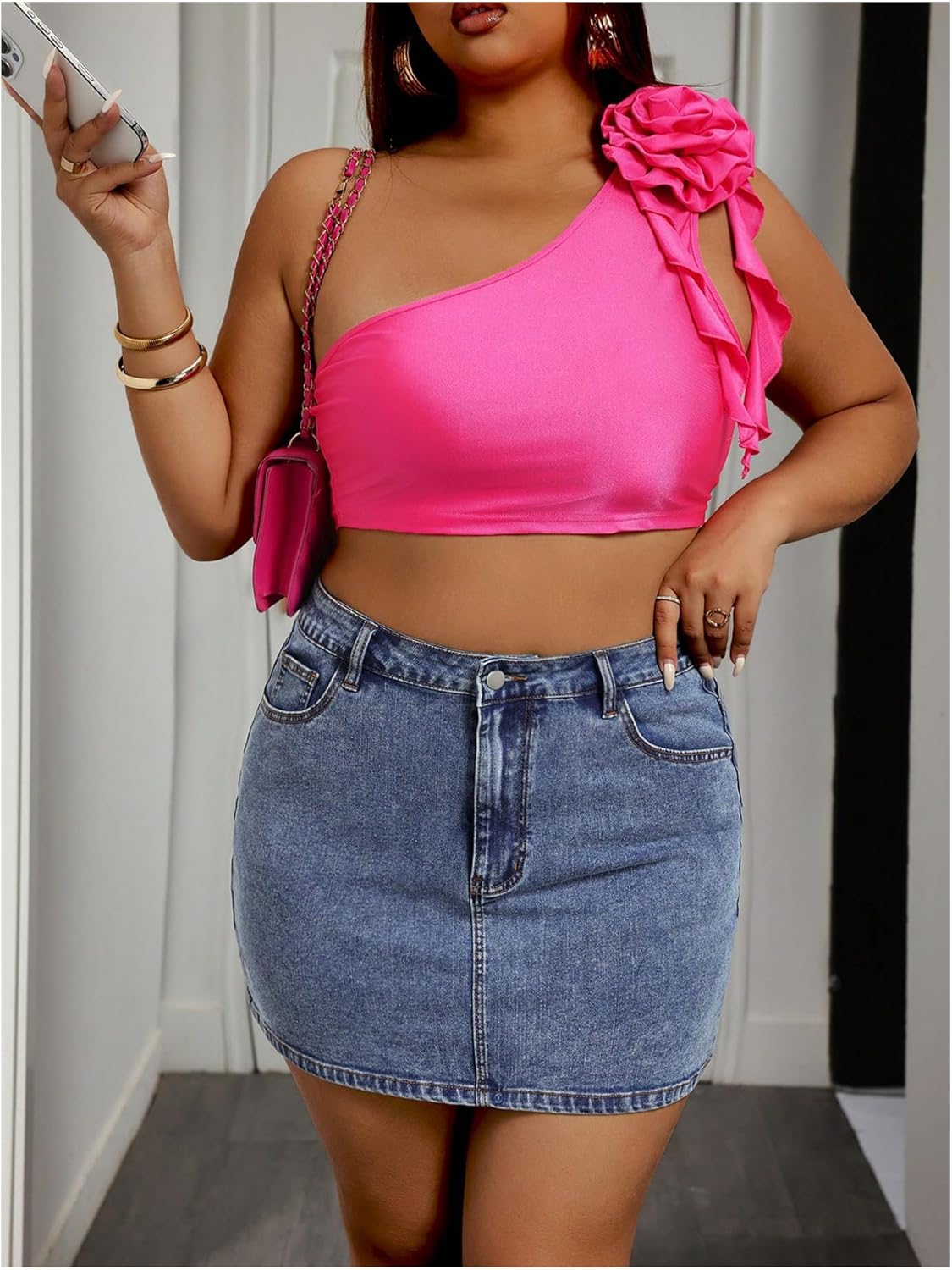 Floerns Women's Plus Size Bowknot Denim Skirts High Waist Stretchy Y2k Short Jean Skirts - Image 4