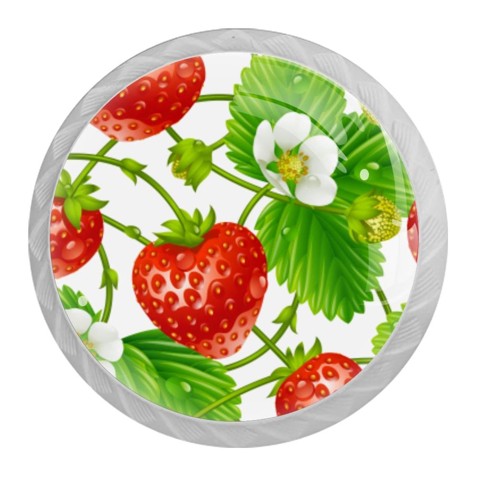 Tqmspg 4 Pieces Drawer Pulls Strawberries and Flowers Door Knobs Dresser Handles for Kitchen Wardrobe Cupboard Hardware Furniture