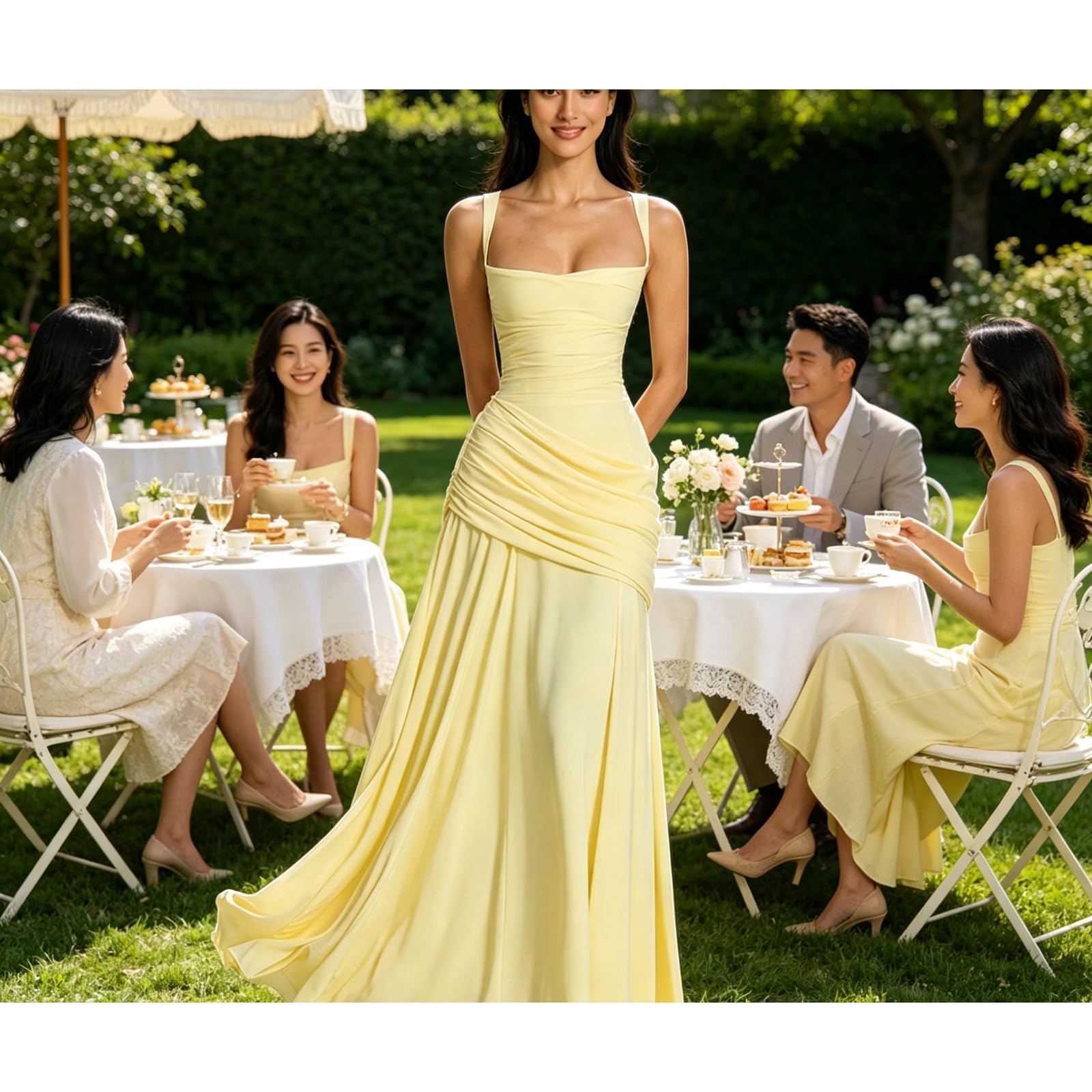 Robe de demoiselle d'honneur longue pour femme - Robe trapèze plissée - Robe de soirée élégante pour mariage - Robe de mariée sans manches - Robe de bal festive - Robe de cocktail