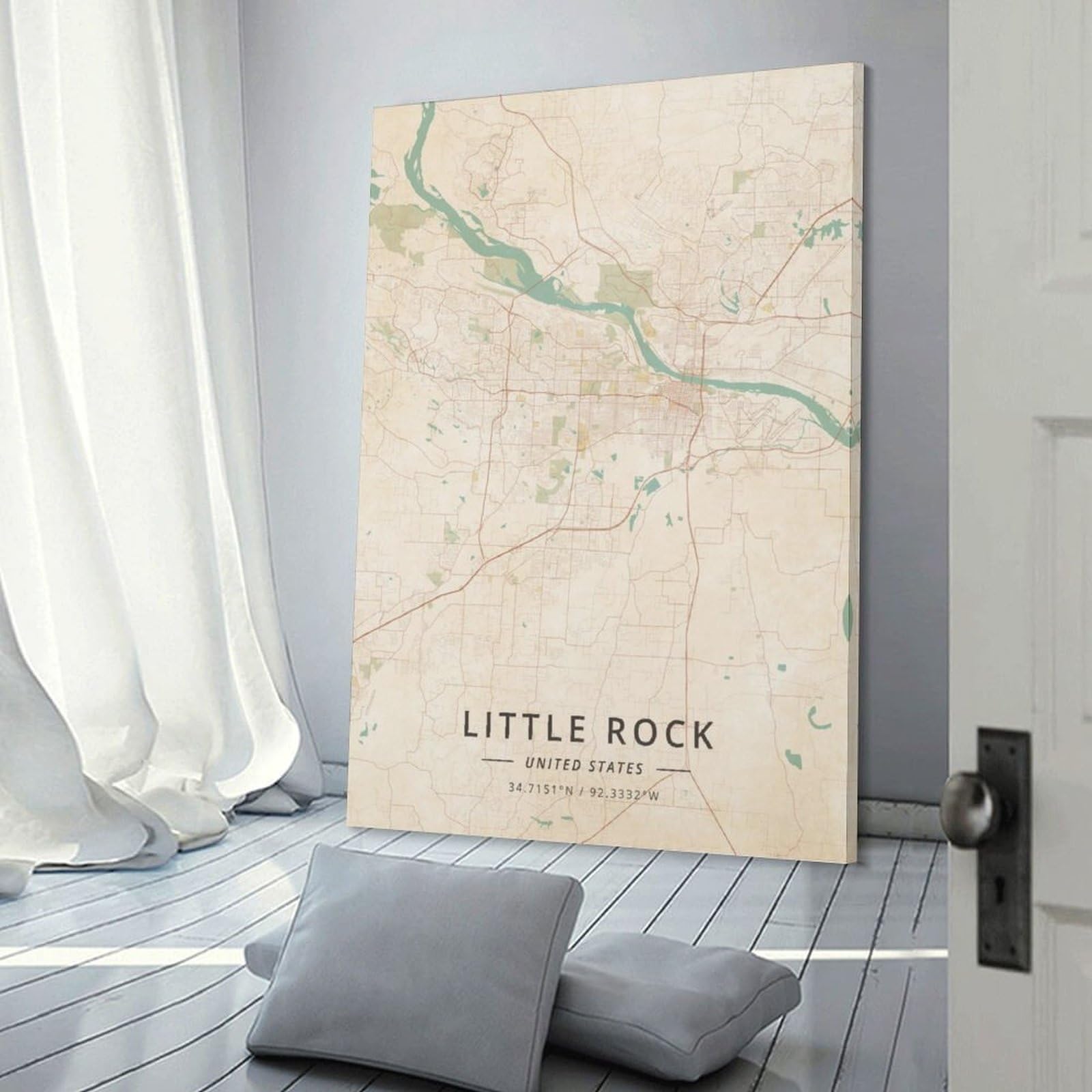 Little Rock - Poster con mappa degli Stati Uniti d'America, stampa artistica da parete su tela, stile vintage, per casa, scuola, ufficio, 30 x 45 cm
