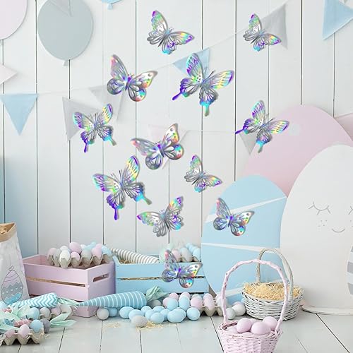 Miniatura 5 de Decoración de pared de mariposa 3D, 12 piezas de 3 tamaños, decoraciones de mariposa extraíbles, calcomanías de mural de habitación para niños,