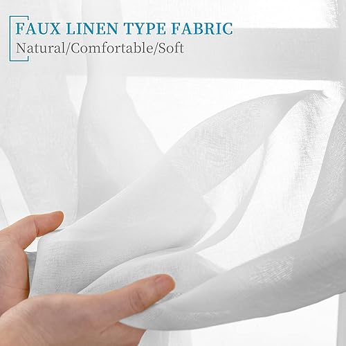 Miniatura 4 de Anjee Juego de 4 paneles de cortinas semitraslúcidas blancas de 84 pulgadas de largo, con bolsillo para barra, cortinas de gasa semitransparentes