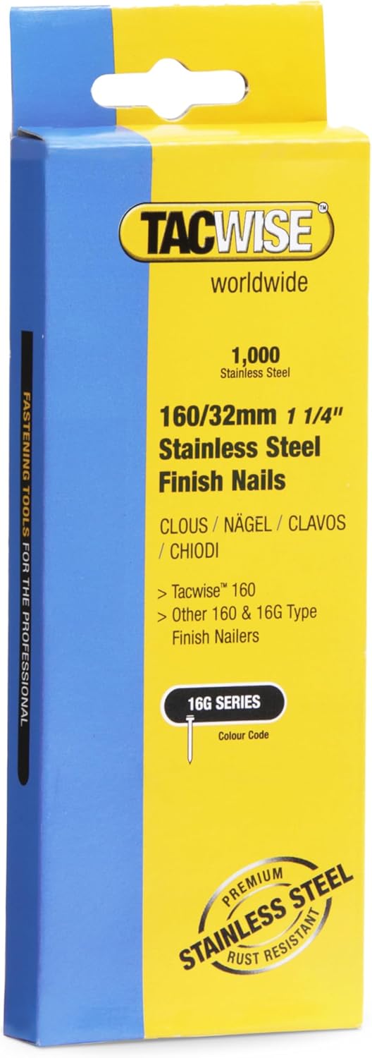 1096 Type 16G / 32 mm Stainless Steel Finish Nails, Pack of 1000, Silver