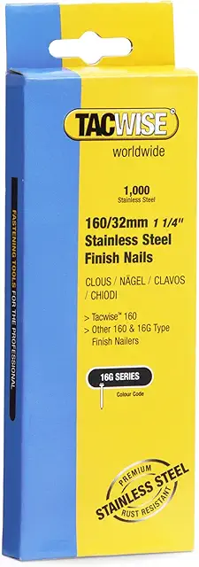 TACWISE 16G Stainless Steel Finish Nails for Senco Nail Guns - 1000 Pack