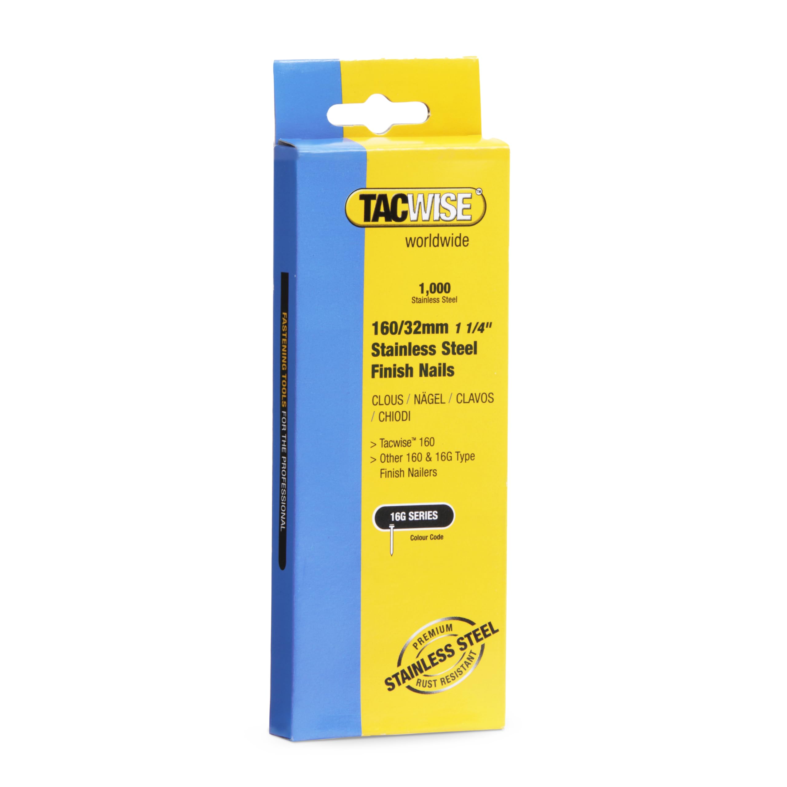 1096 Type 16G / 32 mm Stainless Steel Finish Nails, Pack of 1000