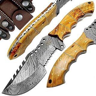 Best.Buy.Damascus1 Olive Wood 9.5'' Tracker Fixed Blade Handmade Damascus Steel Hunting Knife With Prime Quality - Best.Buy.Damascus1