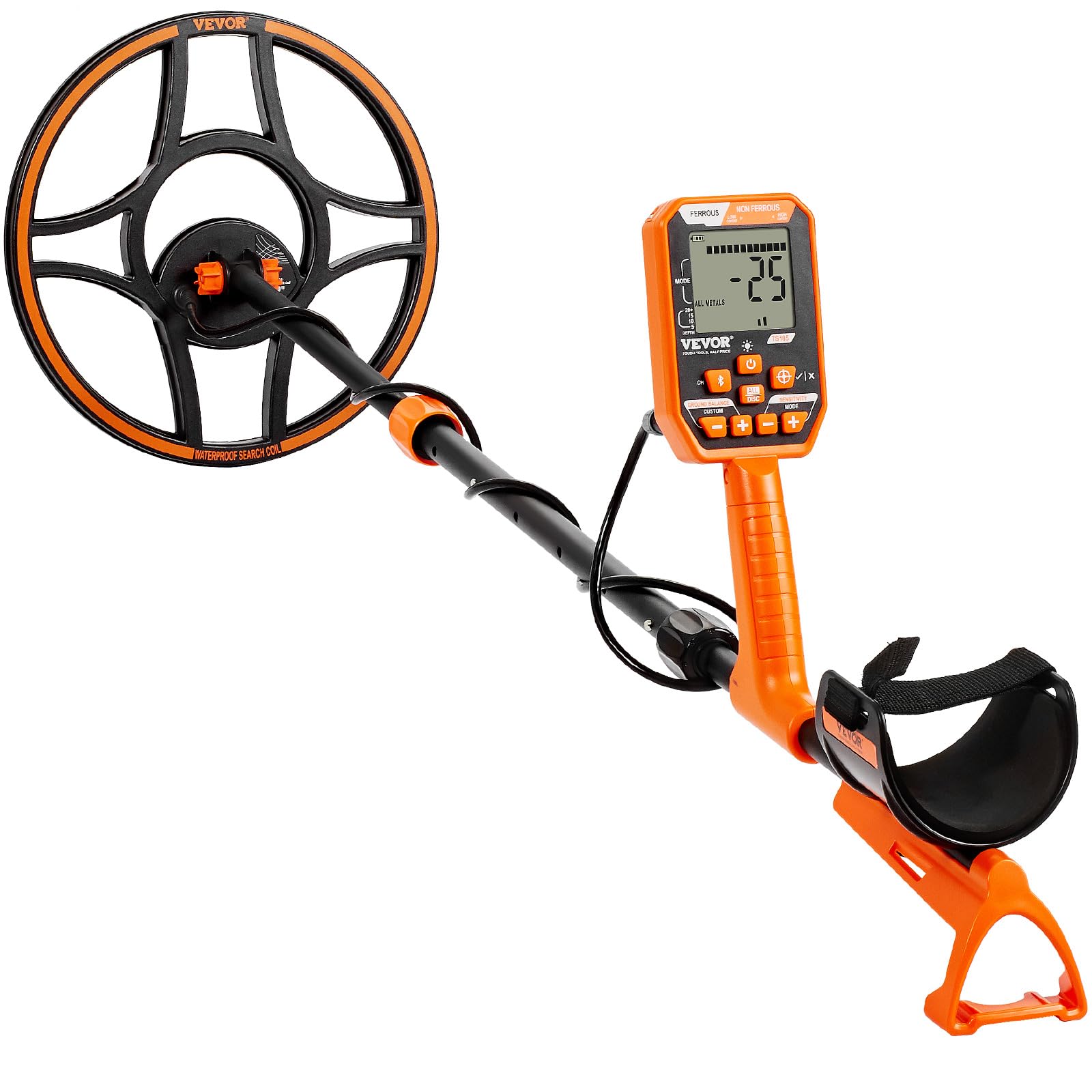 VEVOR Metalldetektor Profi, Metal Detector mit 30 cm Suchspule, 7 Mode, IP68 Tauchtiefe bis zu 3 m Goldsucher mit Verstellbarem Griff Golddetektor inkl. Bluetooth-Headset Präzisions-Ortungsgerät