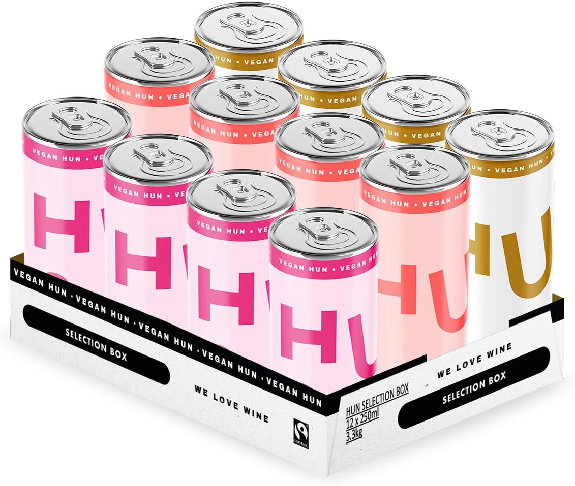 HUN – Mixed Wine Case – Wine in a Can – 4 X rosé, 4 X Sauvignon Blanc, 4 X rosé Bubbles – vegan – 12 X 250ml can