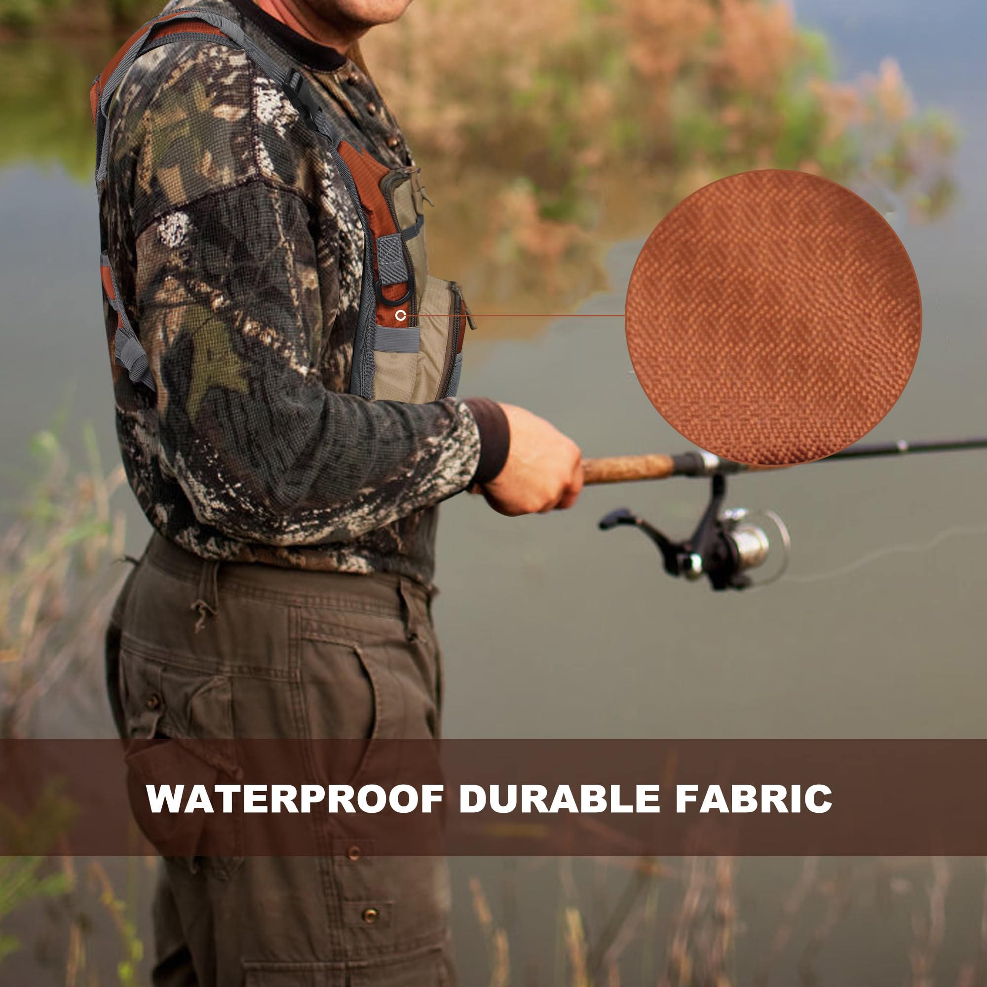 Paquete de Cofre de Pesca con Mosca, Mochila de Pesca pequeña y Ligera, con múltiples Compartimentos, Bolsa de Pesca pequeña para hasta 4 Cajas de Aparejos/Moscas, Naranja y Gris, Bolsas de