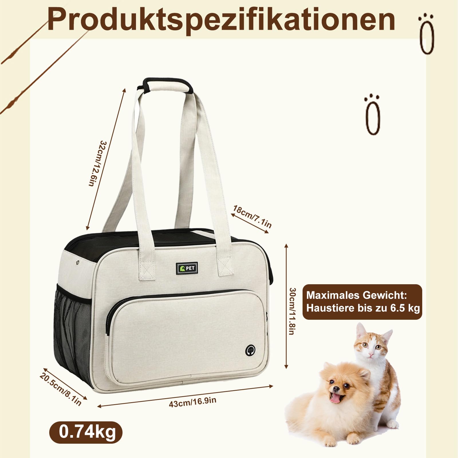 Hundetasche für Kleine Hunde, Tragetasche Hund für Kleine Hunde bis 6.5kg, Leichte Atmungsaktive Haustiertasche, Modische Handtasche für Reisen, Outdoor und Camping