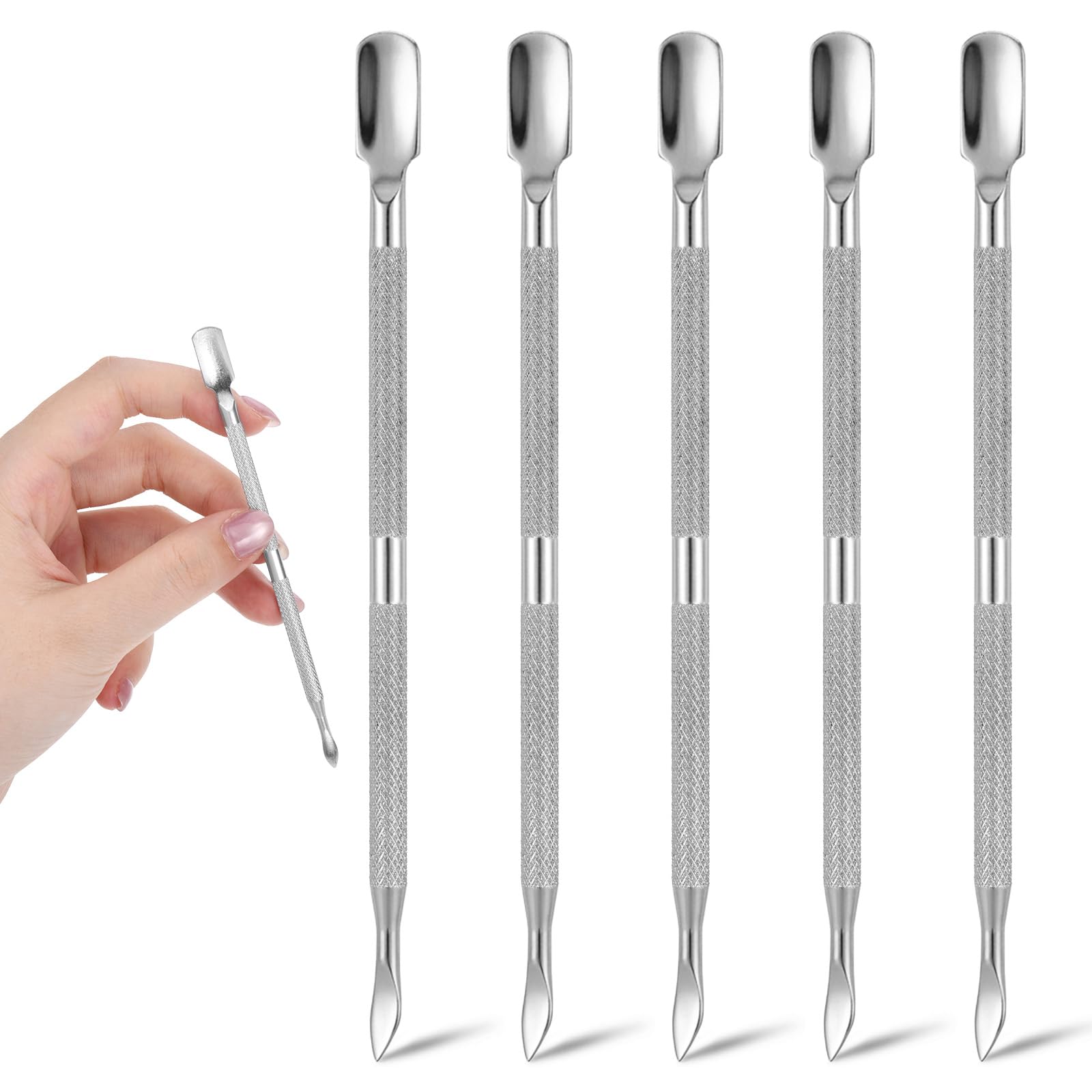 6 Pcs Dual-Sided Cuticle Pusher Set, Stainless Steel Cuticle Pusher Tool, Cuticles Trimmer, Nail Scraper, Professional Cuticles Remover Tool for Manicure Pedicure Nail Care Tools