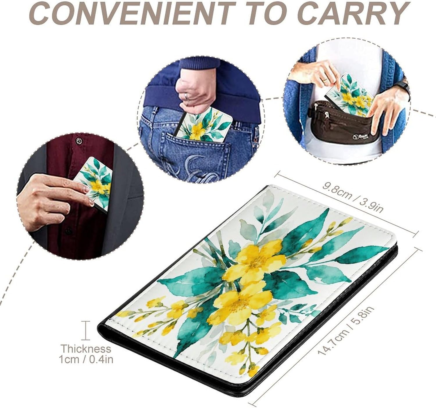 Teal Yellow Floral Passport Holder Cute Portable Passports Cover Slim Identification Passport Holder PU Wallet Cover Case for Travel for Women Men Travel Cruise