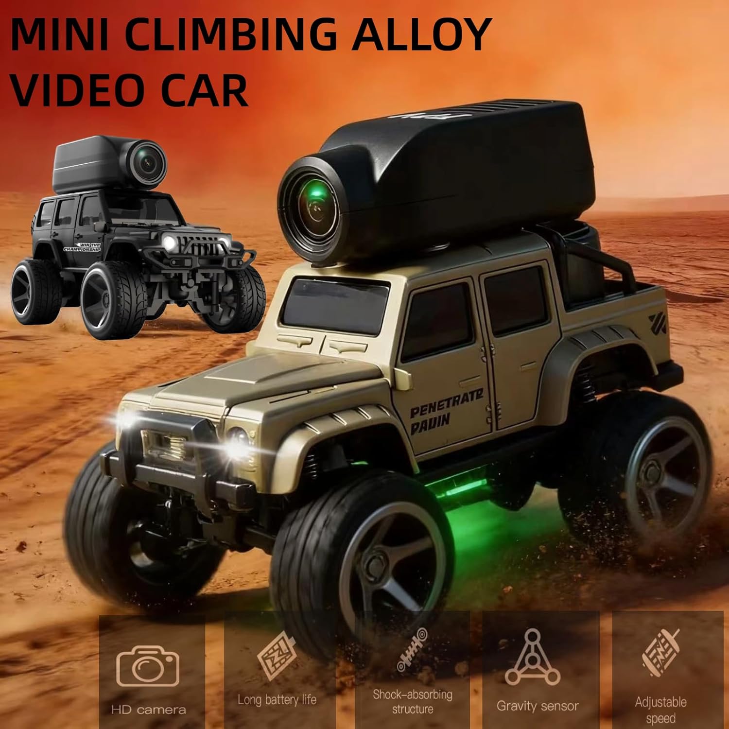 1:64 Scale 4WD Alloy Mini RC Crawler Car with FPV Camera, 2.4GHz RTR Off-Road Mini Desktop RC Drift Car with LED Lights, Adjustable Speed Dual Mode, Model Vehicle Toy Gift for Adults Kids