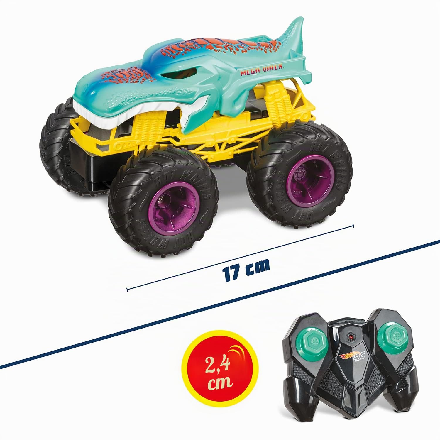 Mondo Motors - Hot Wheels Monster Trucks Mega Wrex - Macchina telecomandata per Bambini 2.4 GHz- Colore Verde/Giallo/Nero - 63680