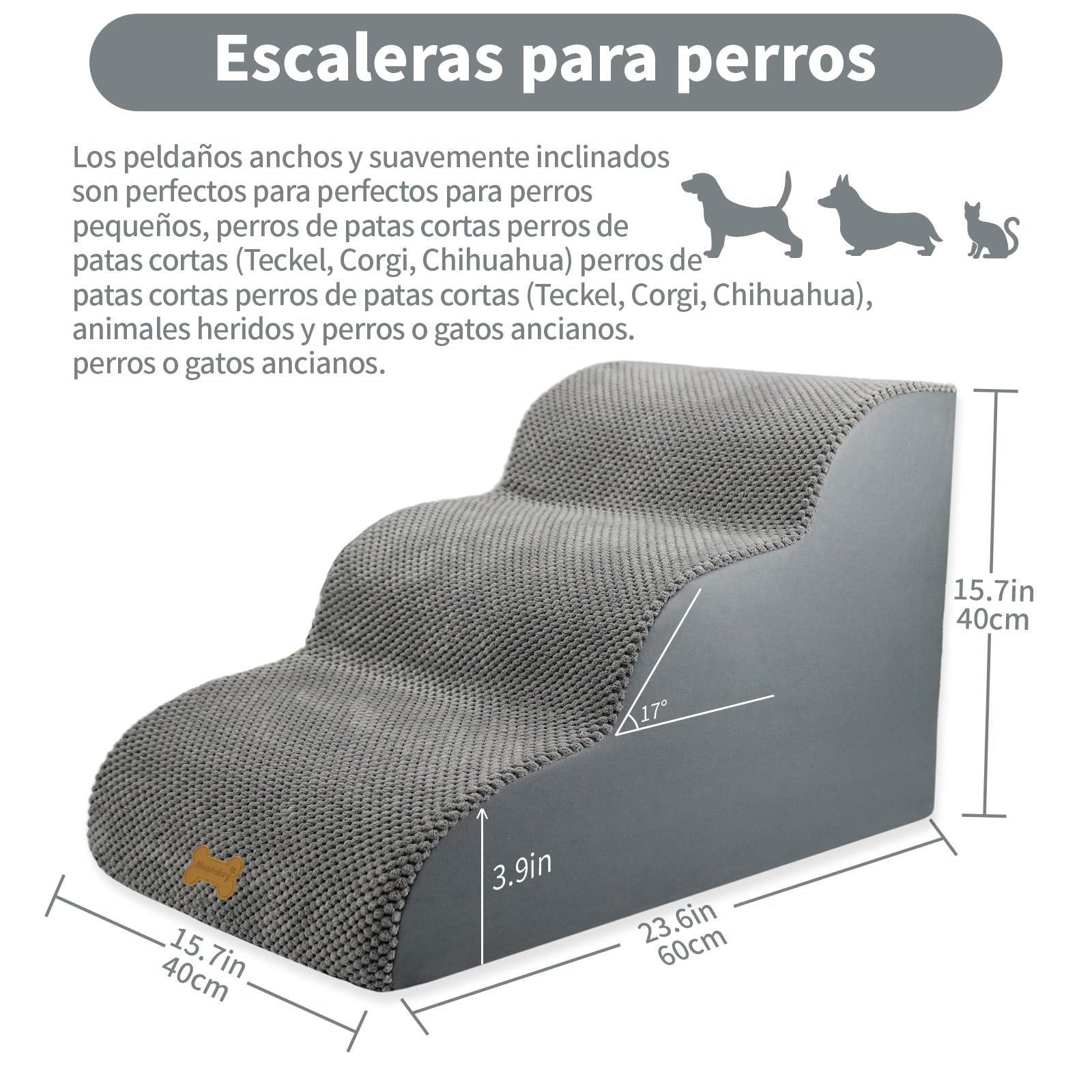 Nepfaivy Escalera para Perros Mediano - Rampa Antideslizante para Perros, 3 Etapas