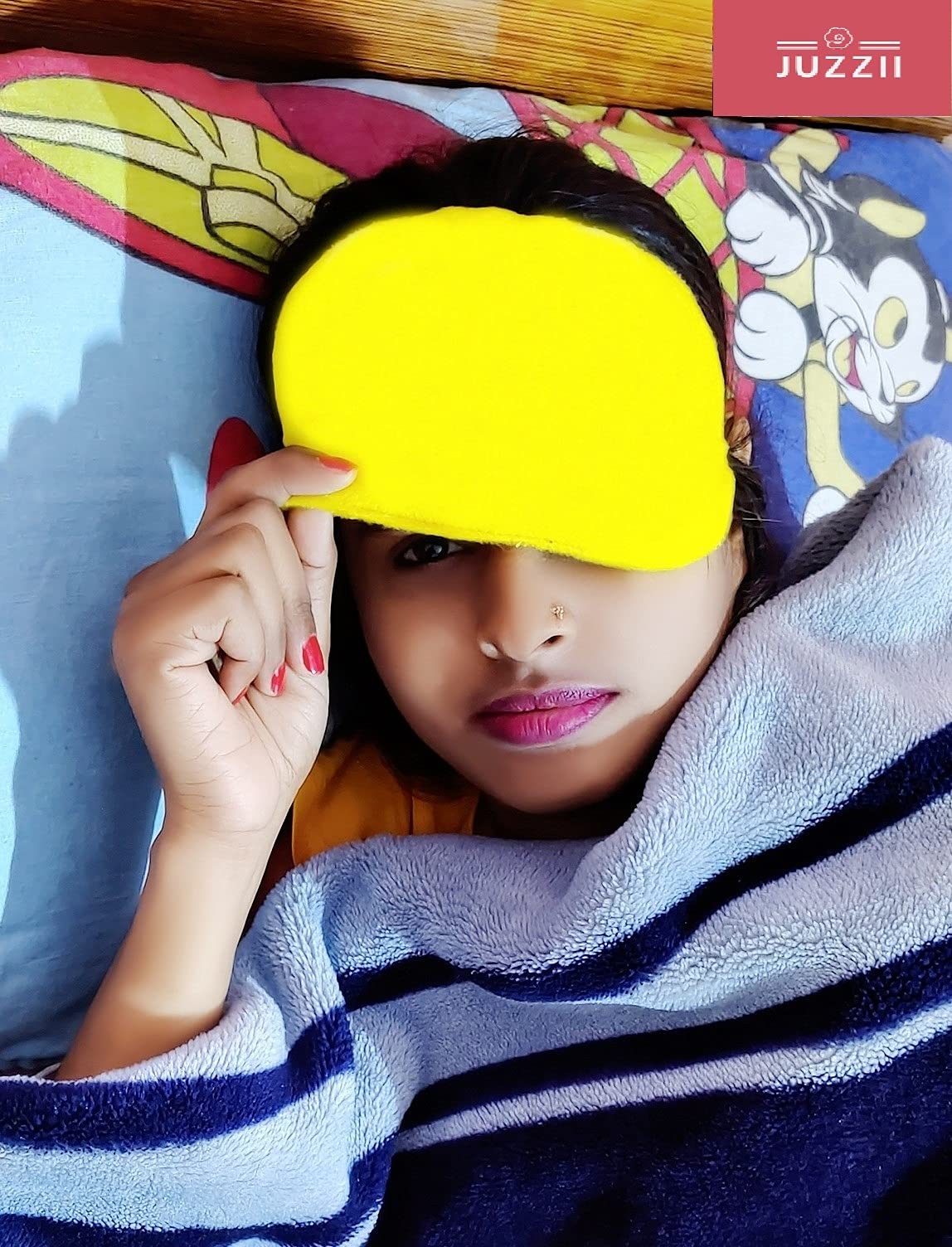 JUZZII Velvet Super Soft & Smooth Sleep Mask Eye Shades for Men Women Girls Boys Kids - Color - Bright Yellow