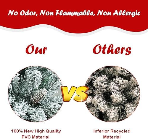 Miniatura 6 de GOFLAME Árbol de Navidad artificial flocado de nieve de 7 pies, árbol de Navidad con bisagras con conos de pino, 1108 puntas de rama, diseño