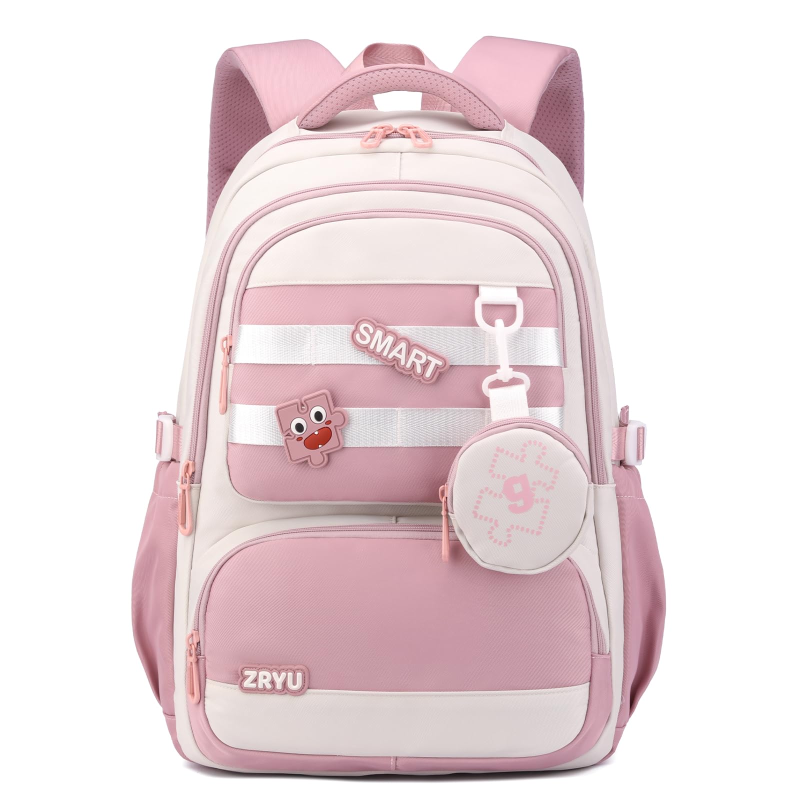 Amythe Schulrucksack für Mädchen Teenager, Großer Rucksack Schule mit 15,6" Laptopfach, Leichte Wasserdichter Schultasche Mädchen 3.-9. Klasse, Lässiger Tagesrucksäcke, Rosa
