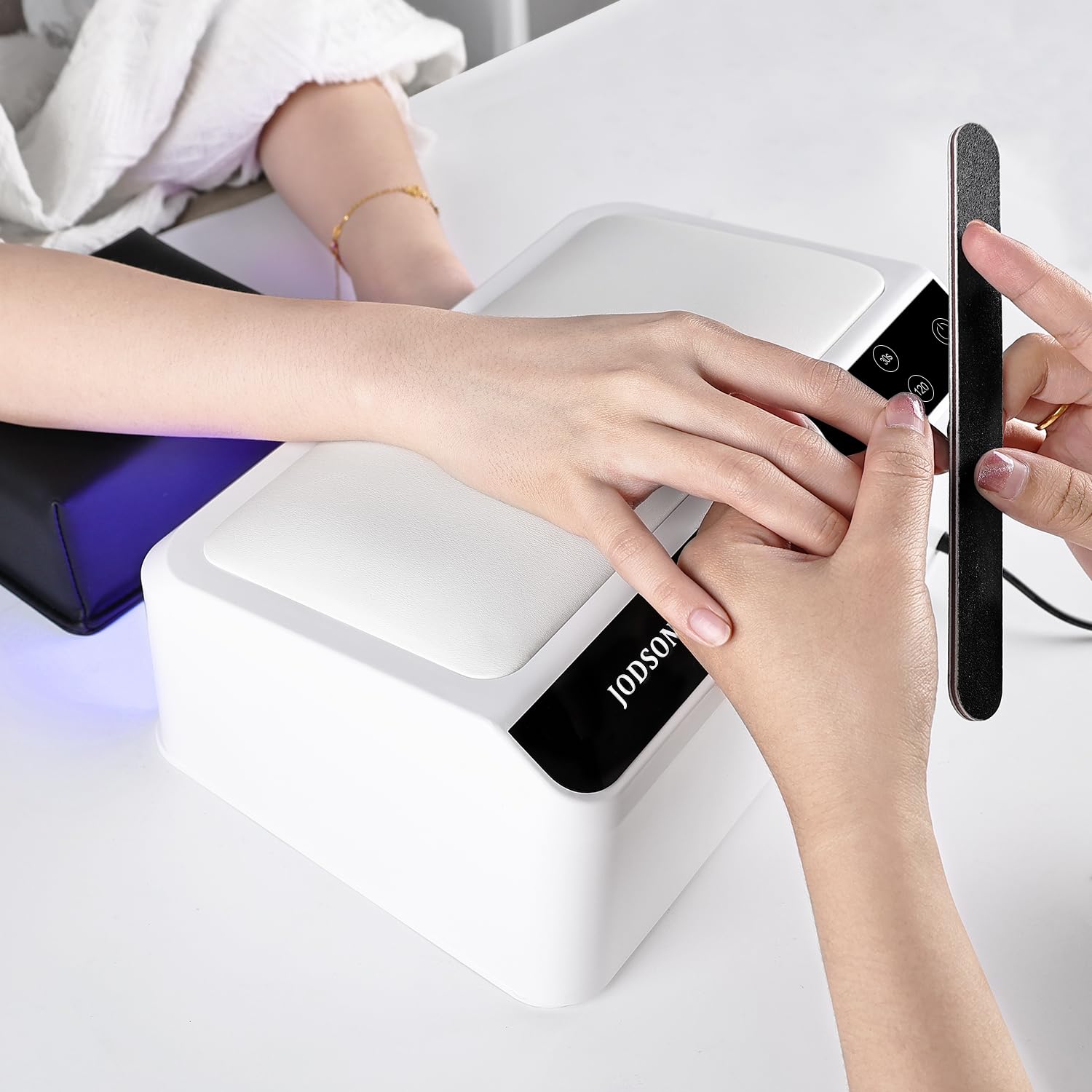 JODSONE Lámpara profesional para uñas con almohadilla para la mano para salón, 4 temporizadores, base extraíble, pantalla táctil inteligente, lámpara UV de gran tamaño para esmalte en gel