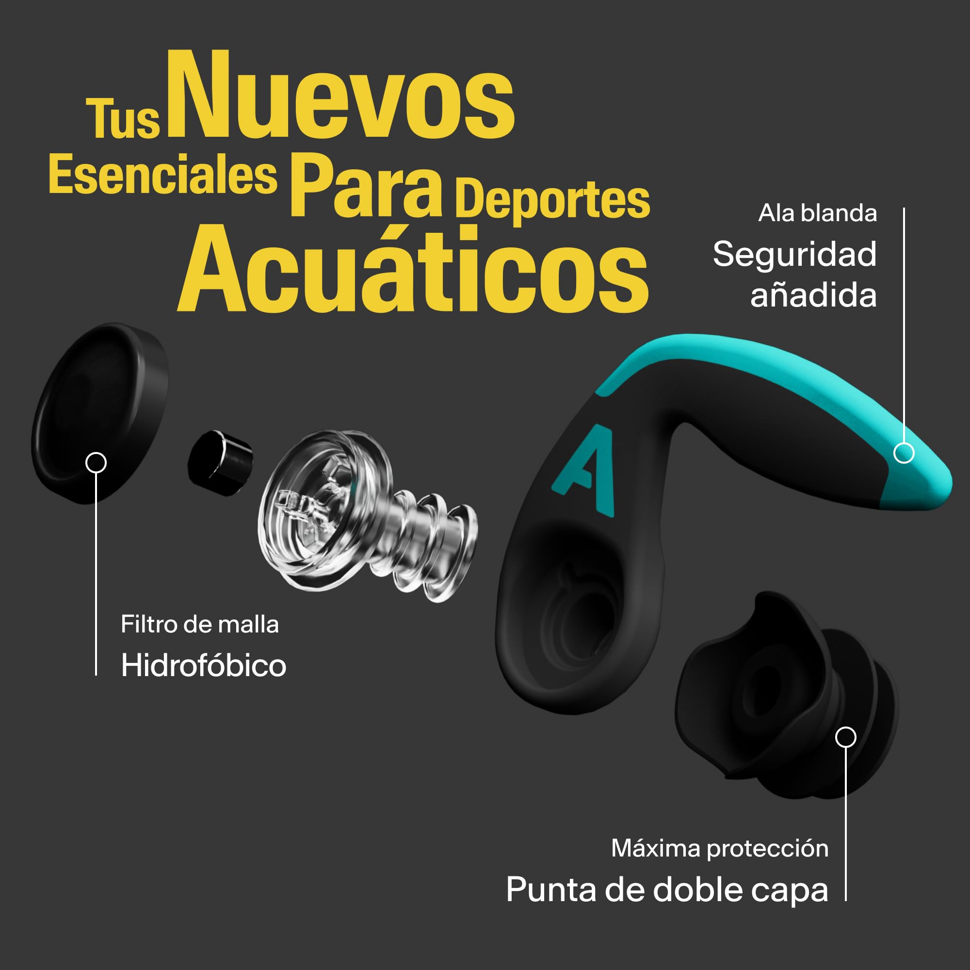 Alpine WaterSafe Pro - Tapones para Practicar Surf y natación para Adultos - Impermeables - Cómodos - Se Mantienen en su Sitio - para Deportes acuáticos - Reutilizables - Tallas M y L - 1 par