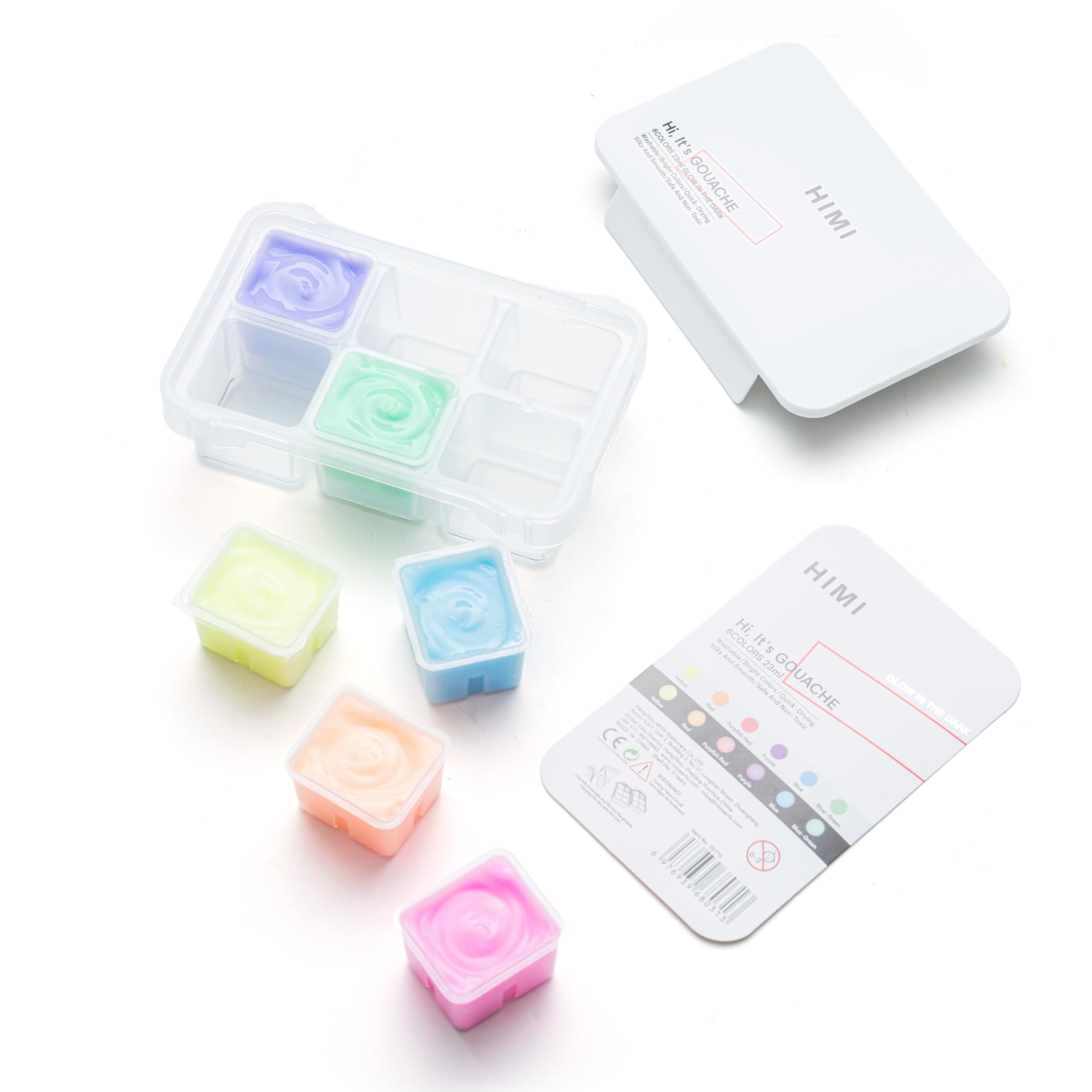 HIMIGouache Paints Set Glow in The Dark 6 * 23ml Gouache Paint Jelly Cup Design, Non Toxic Paint for Canvas and Paper, Art Supplies for Professionals