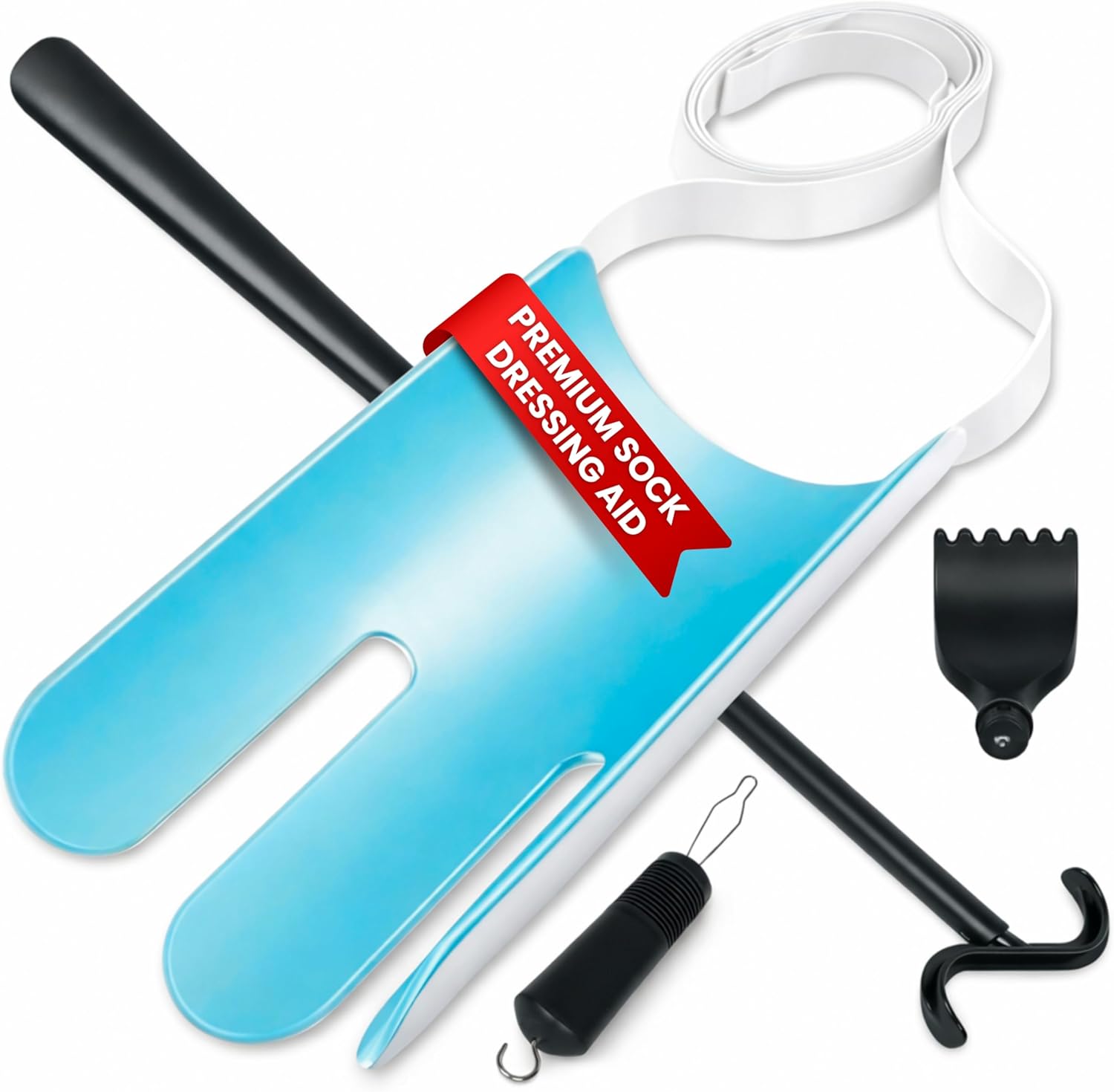 Premium 3 Dressing Aid Kit Shoe Horn Sock Aids for Putting on Long Handle Helper Seniors Assistant Device No Bending Disability Tool Pregnancy Scratcher Zipper Button Limited Mobility
