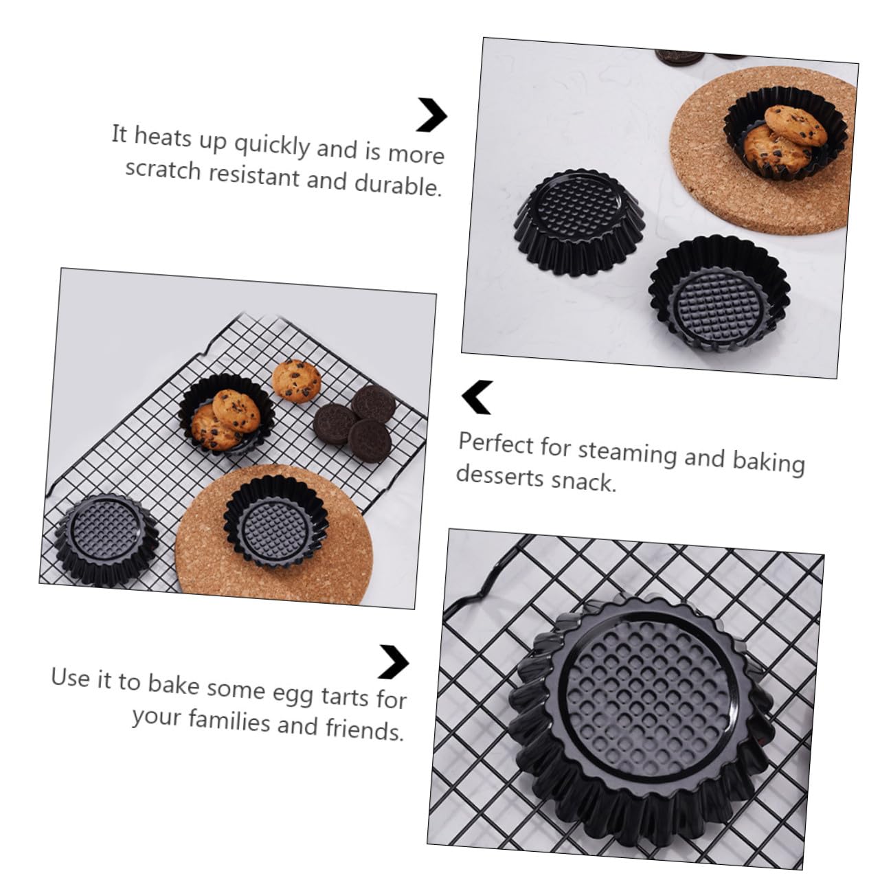 Molde Floral para Tarta de Huevo 12 Piezas de Acero al Carbono Negro | Desmolde Fácil, Resistente a Rayaduras, Calentado Rápido, Mantiene la Pieza Intacta