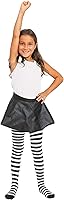 Vista 3 de Skeleteen Calcetines negros y blancos, por encima de la rodilla, a rayas, hasta el muslo, accesorios de disfraz, medias para hombres, mujeres