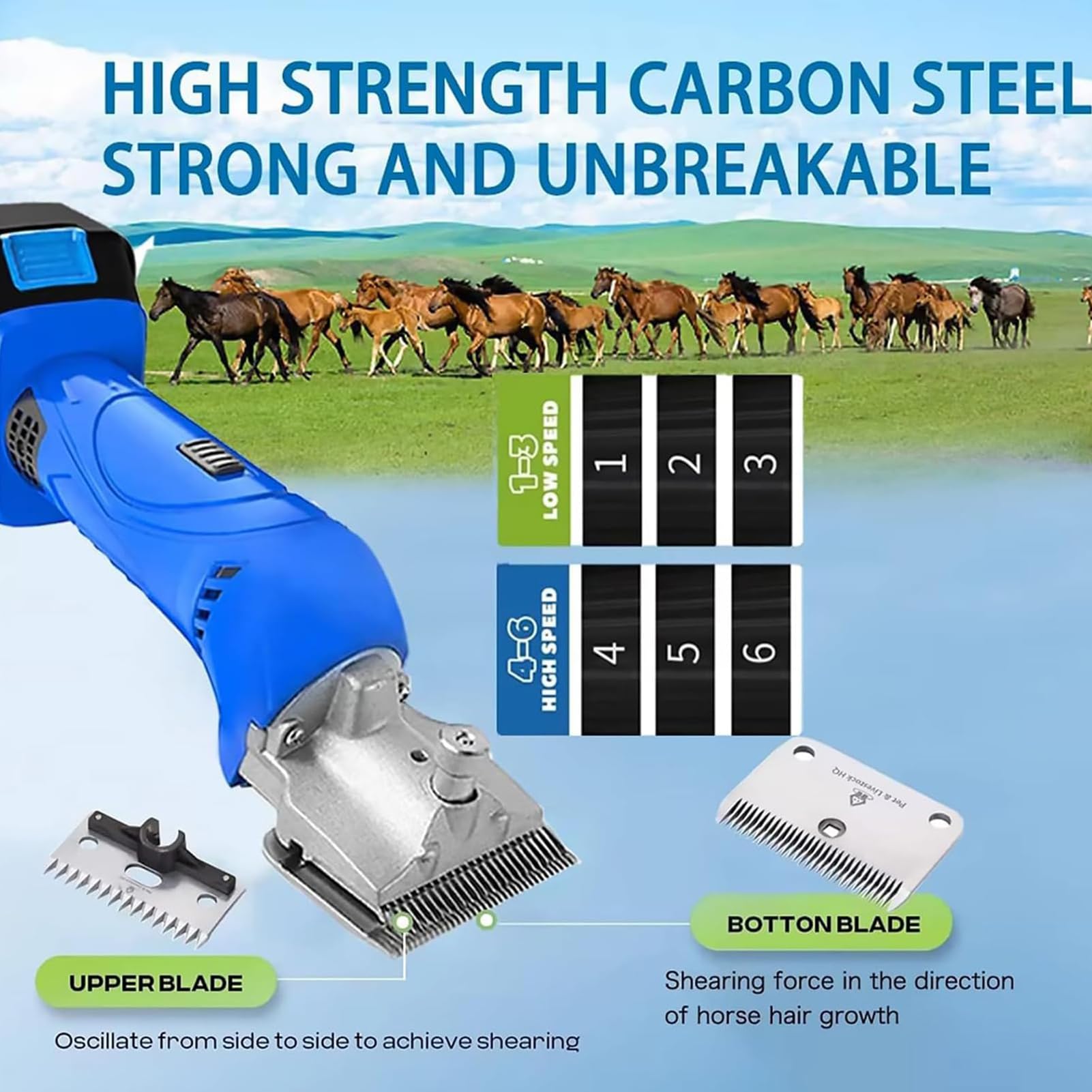 Cortadora Inalámbrica Para Caballos, Esquiladora Eléctrica 21V Para Ganado Con 2 Baterías De 3000mAh Y Ajuste De 6 Velocidades, 2500 RPM Cortadora Profesional Equina Para Caballos Oveja Red 1 Battery