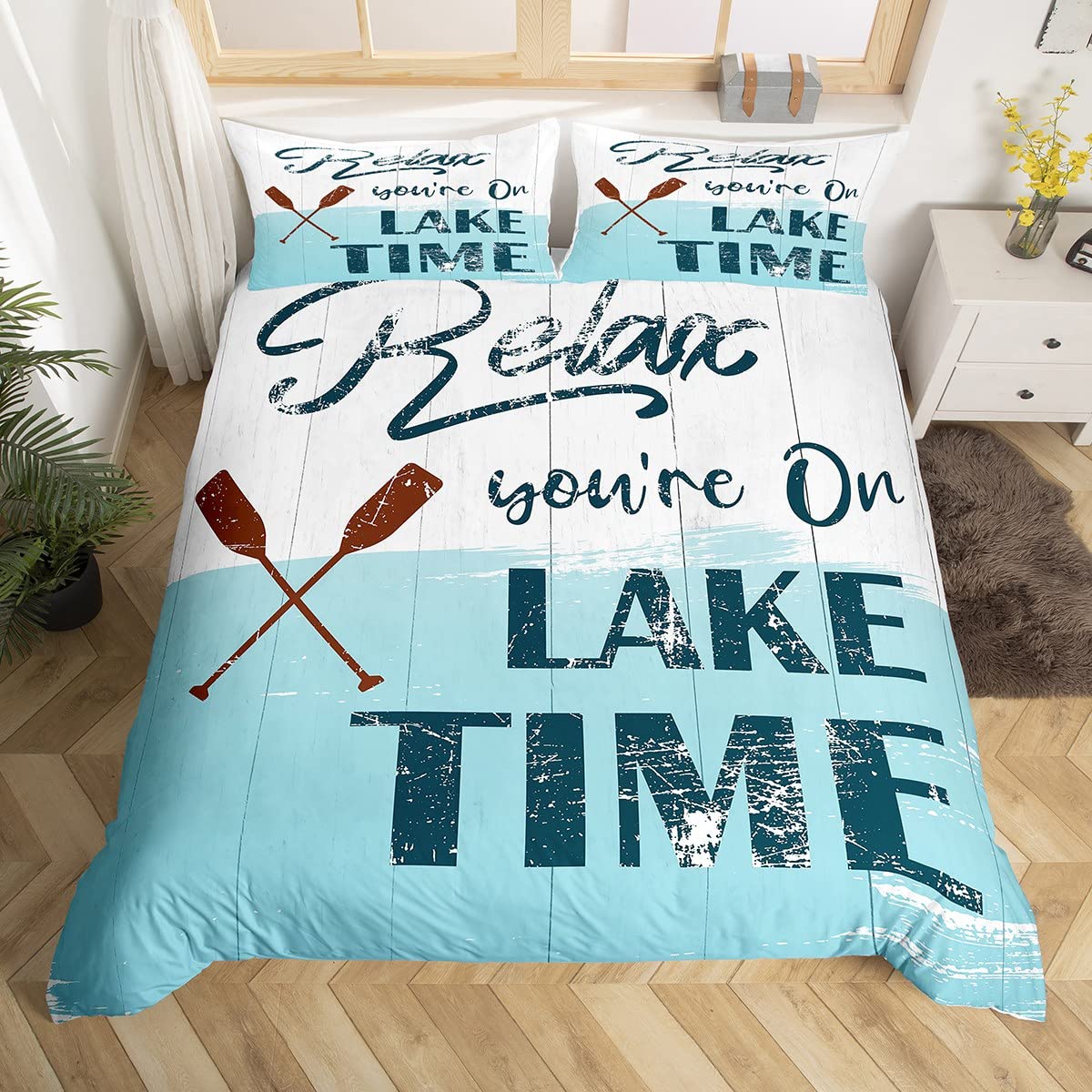 Lake Duvet Cover For Lake House, Boating Bedding Twin Size For Kids Boys Teens Adult, Lake Paddle Decor Comforter Cover Coastal Rustic Farmhouse Quilt Cover Lake House Decor For The Home, Blue White
