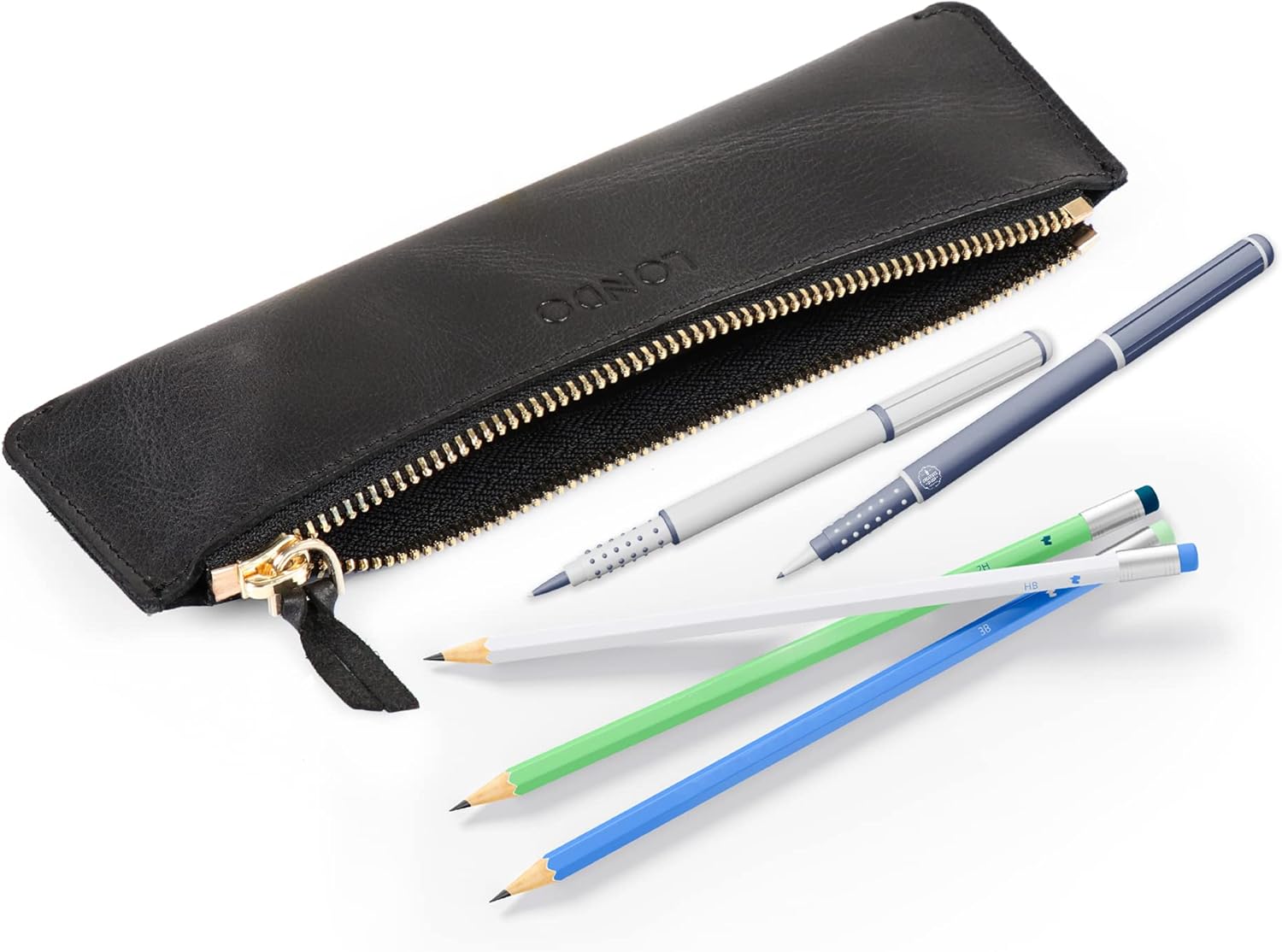 Londo Genuine Leather Pen Case with Zipper Closure, Pencil Pouch Stationery Bag - Image 2