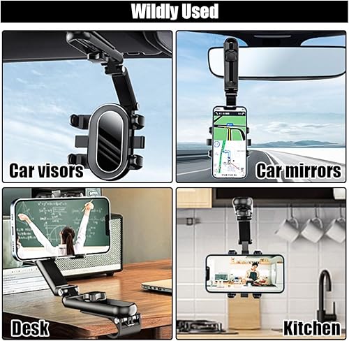 Miniatura 6 de Soporte para teléfono para visera solar, multifuncional, ajustable, espejo retrovisor, soporte para teléfono celular para coche, hogar, cocina,