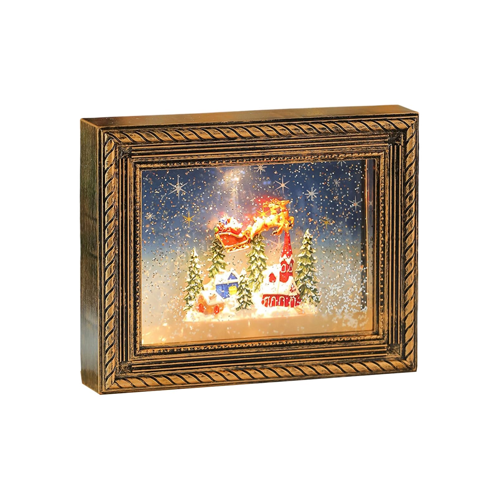 Musical Snow Globes Christmas Photo Frame with LED Lights and Built in Melodies for Holiday Decorations Rotating Snow Globes with Photo Holders