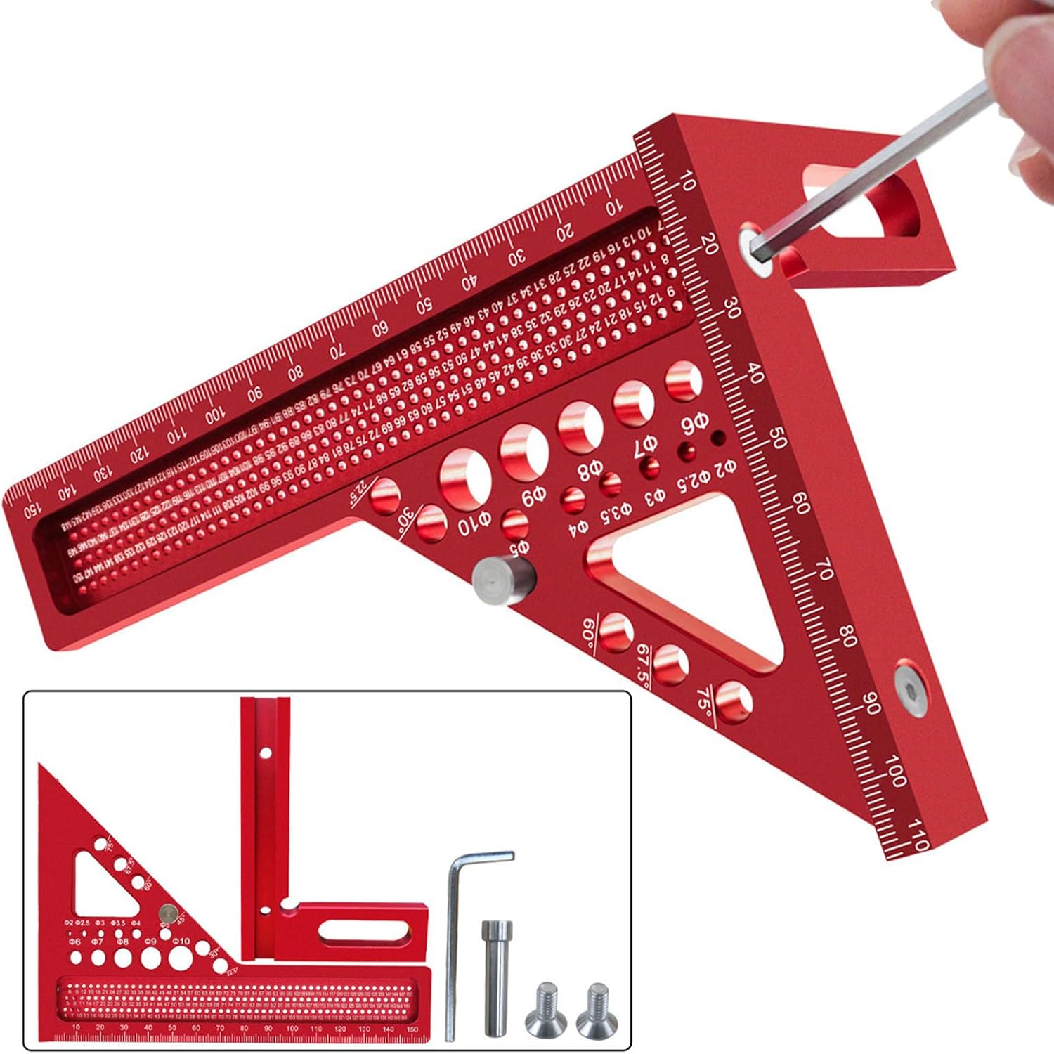 Woodworking Square Protractor Multiple Angles Measuring Ruler with Pin and Wrench Triangular Layout Measuring Tool