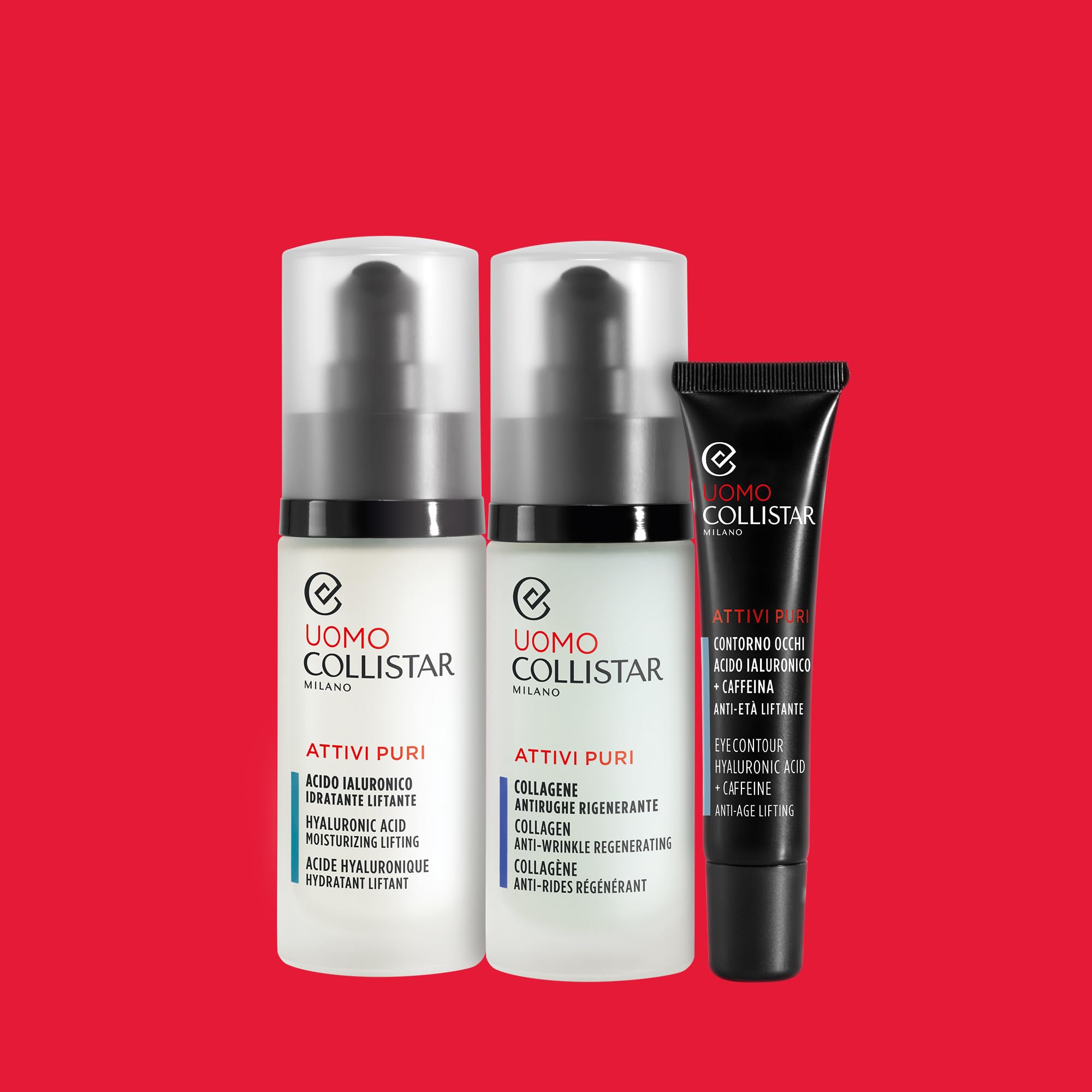 Collistar Attivi Puri Uomo Contorno Occhi Acido Ialuronico + Caffeina Anti-età Liftante, Texture Ricca, Facile Assorbimento, Anti Occhiaie, 15ml